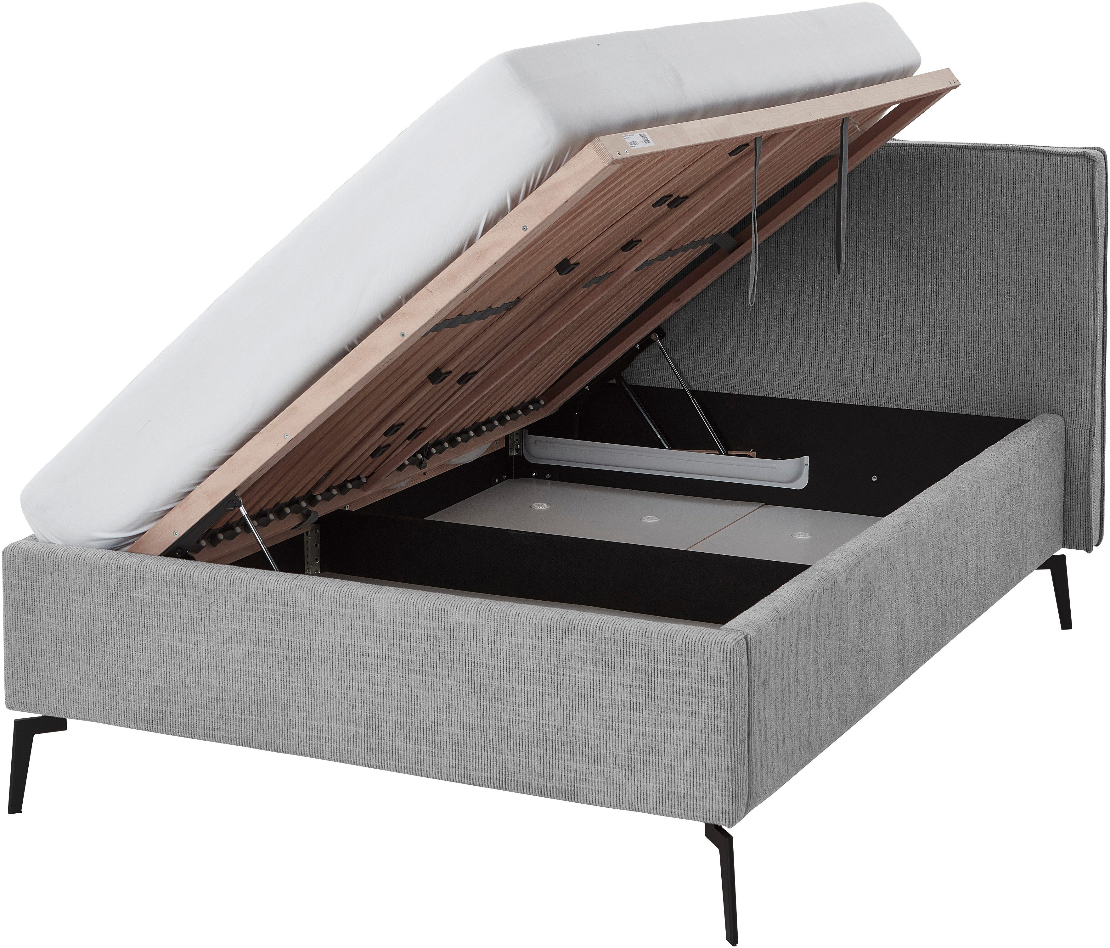 meise.möbel Gestoffeerd bed Riva II met zwarte metalen poten, naar keuze met bedkist