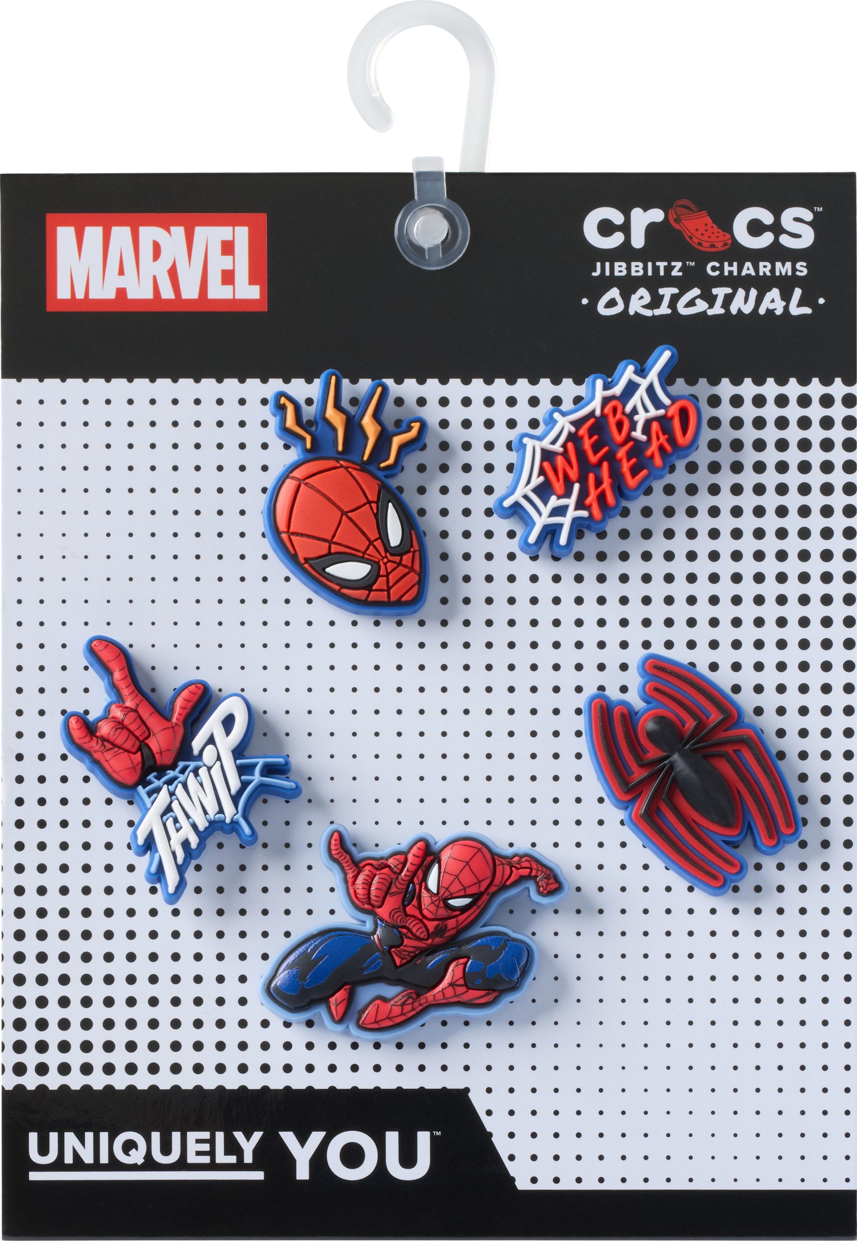 Crocs Schoenbutton Jibbitz™ Spiderman Charms, speld met Spiderman motieven (set, 5-delig, Geen speelgoed. Niet geschikt voor kinderen jonger dan 3 jaar)