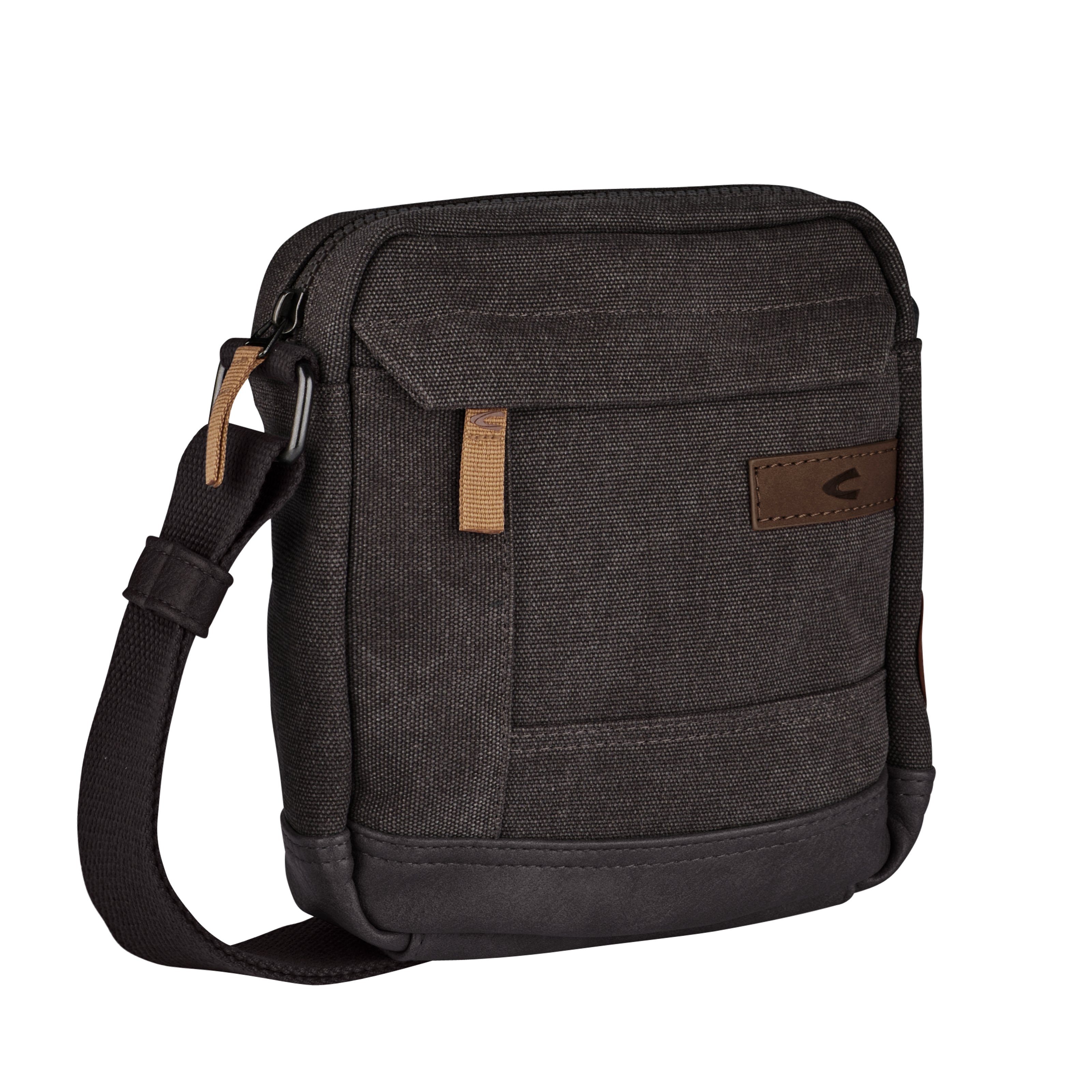 camel active Schoudertas Air Canvas model van zacht lederimitatie afgewerkt met applicaties heren schoudertassen grijs