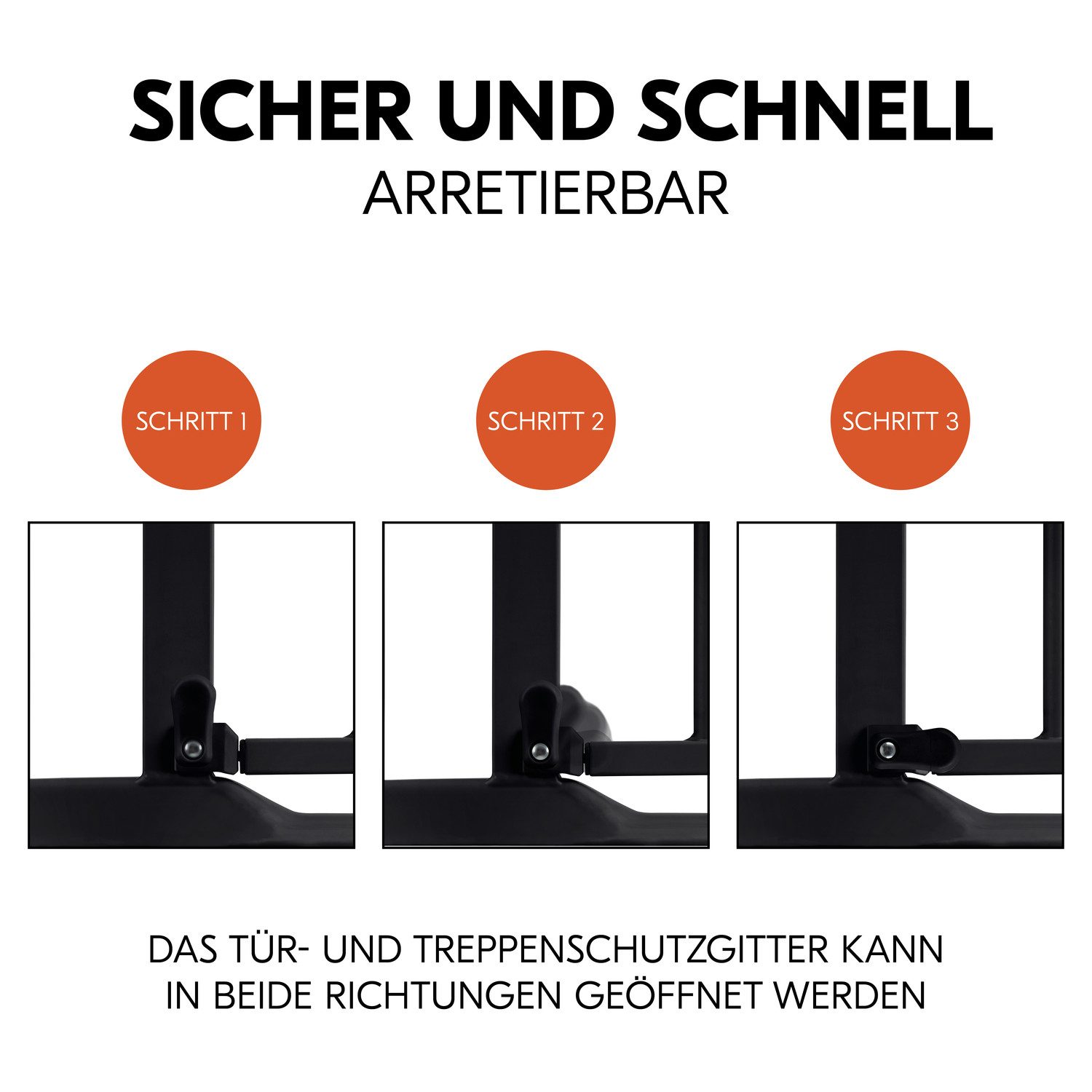 Hauck Traphek Clear Step 2, Black ook als traphekje te gebruiken, 75-80 cm, vlakke doorgang