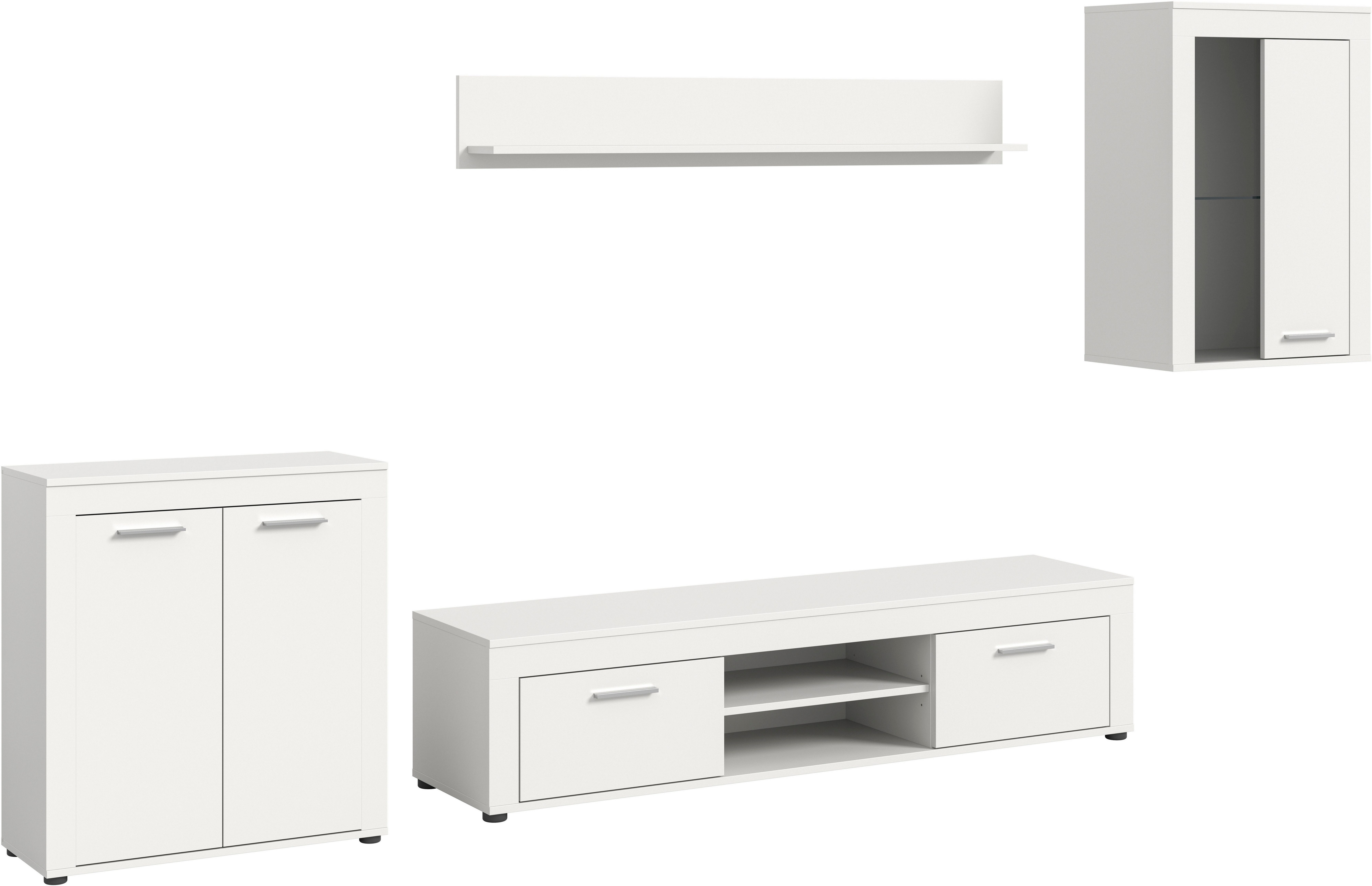 INOSIGN Wandmeubel Aosta, 4-delig, bestaande uit: highboard, lowboard, wandplank & vitrinekast (4-delig)