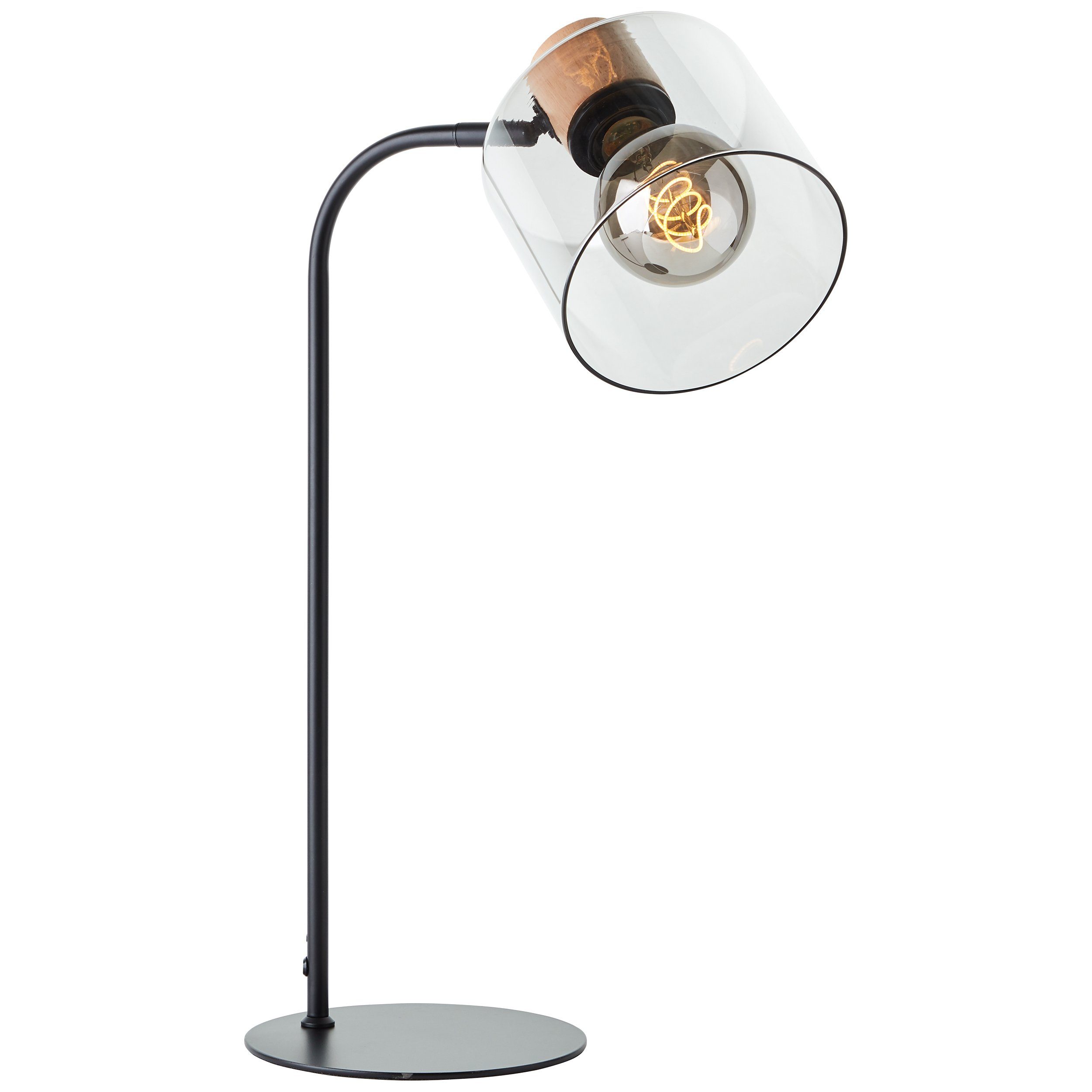 Brilliant Leuchten Tafellamp Weald Hoogte 50 cm, E27, metaal/glas/hout, zwart/rook/hout