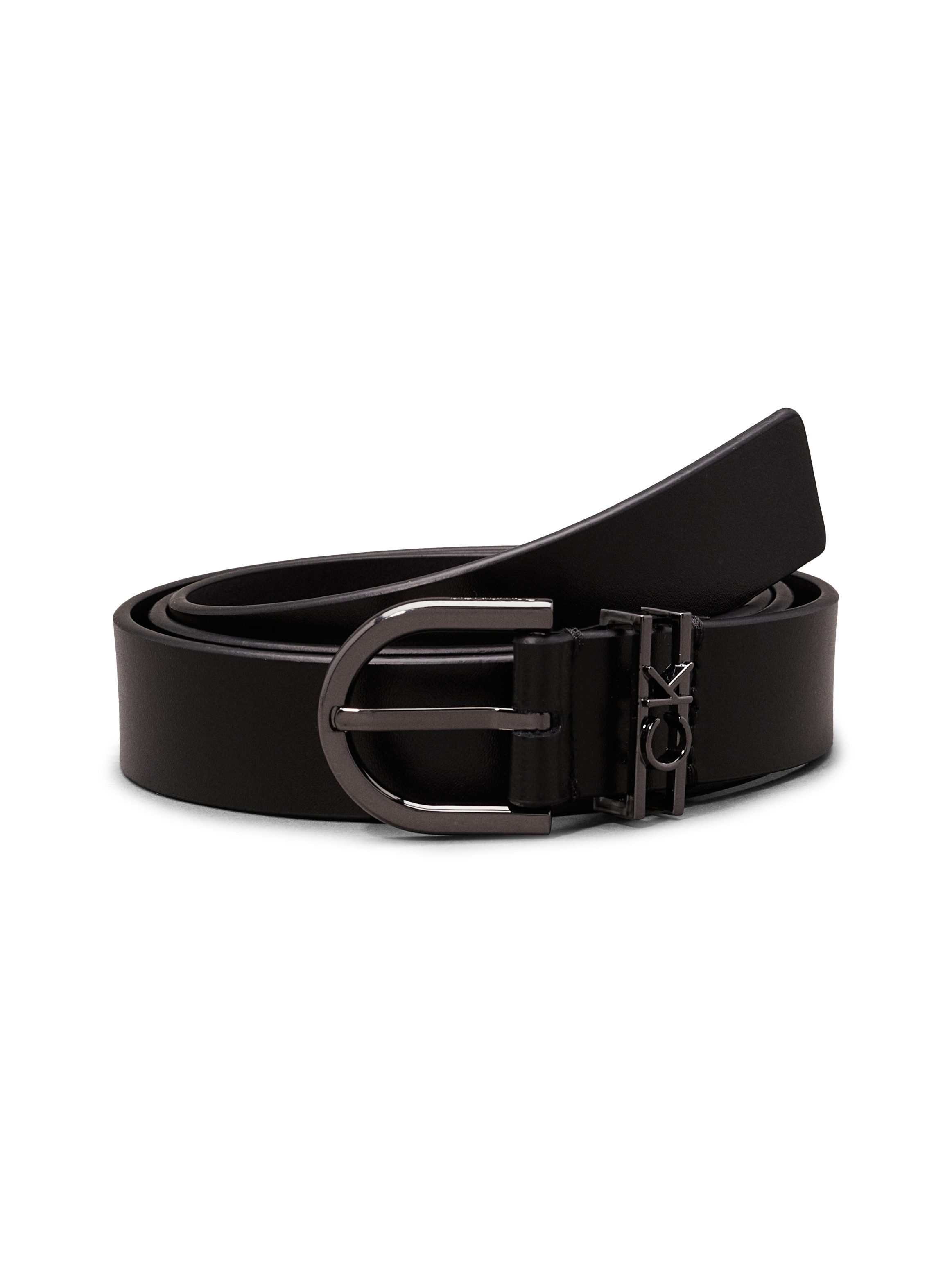 Calvin Klein Jeans Loop Ronde Gesp Leren Riem Black Dames