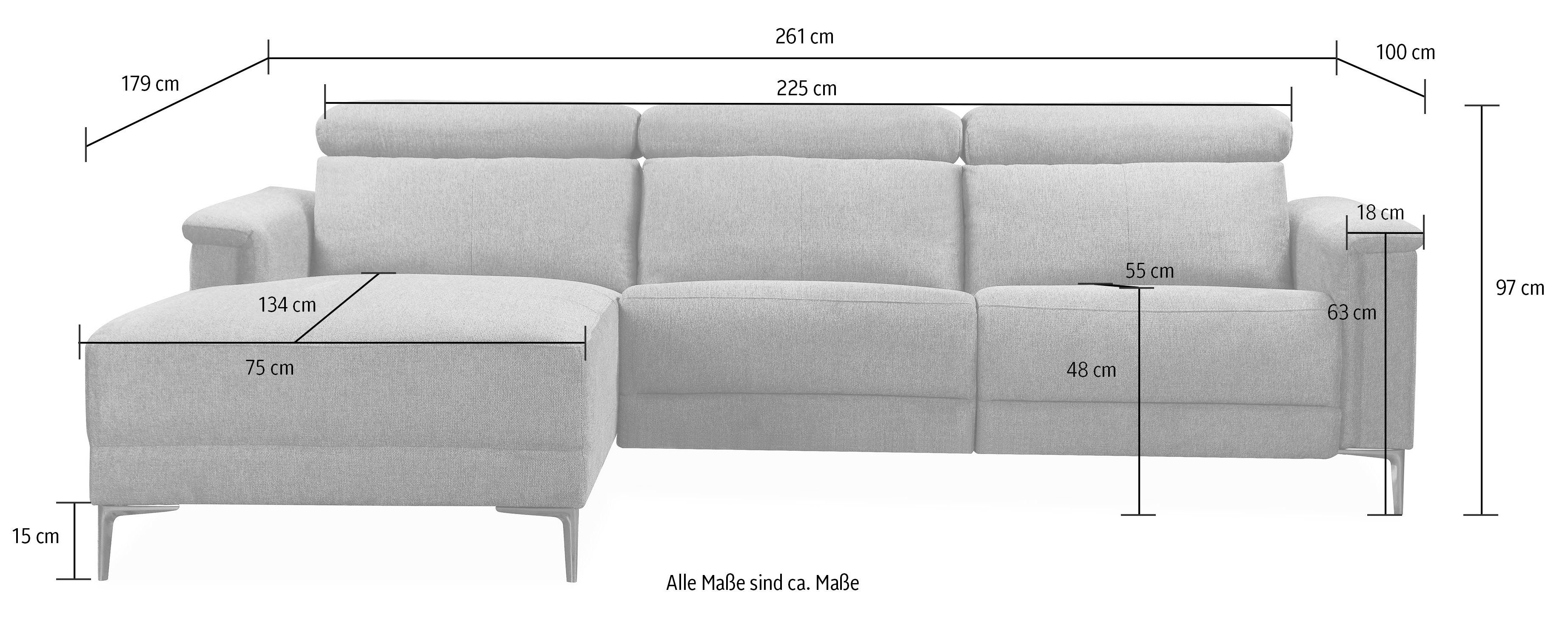 Places of Style Hoekbank Lund, L-vorm, 261 cm, handmatige of elektrische relaxfunctie (met USB-A)