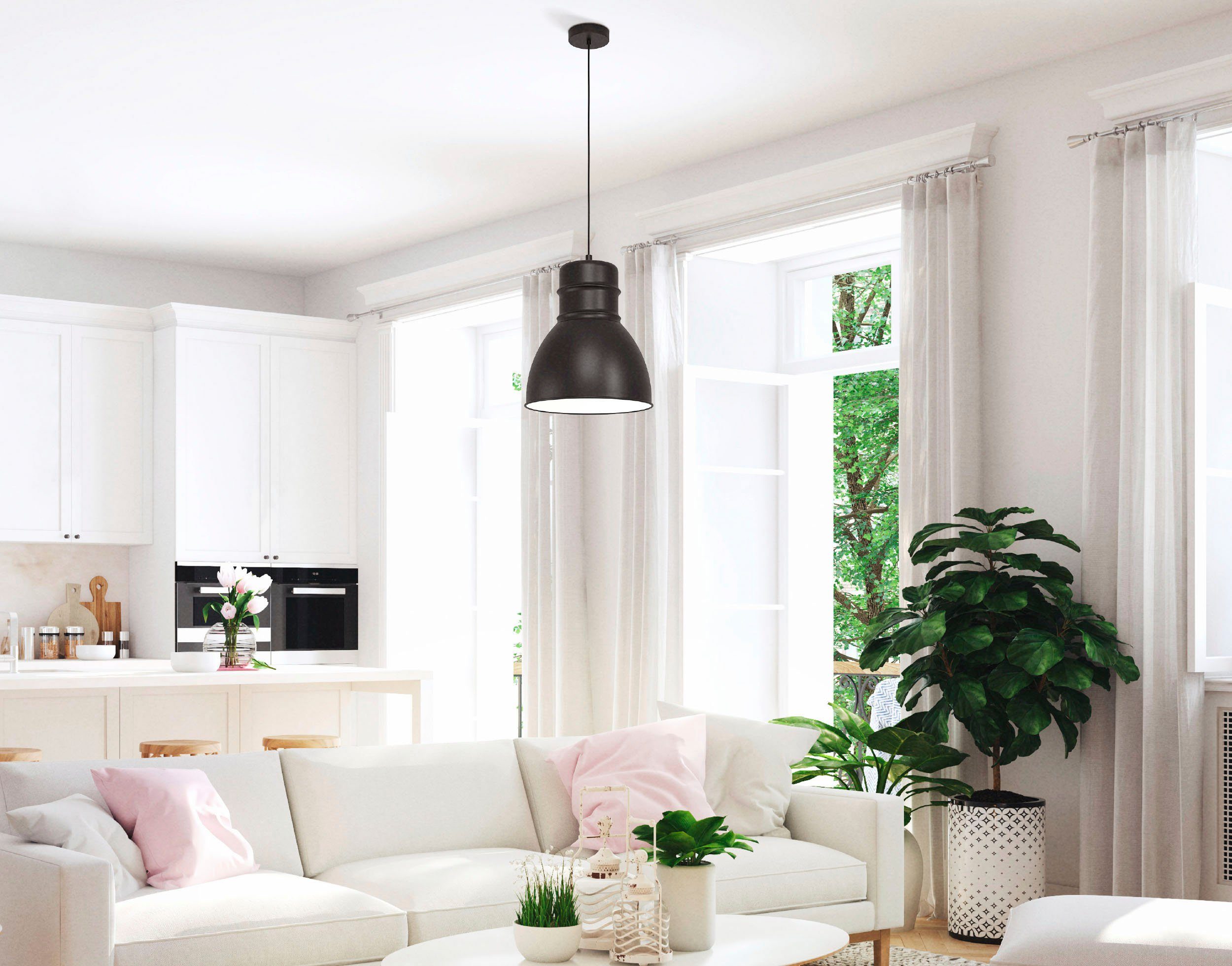 EGLO Hanglamp EBURY Hanglamp in zwart en wit van staal - excl. E27 - 60W (1 stuk)