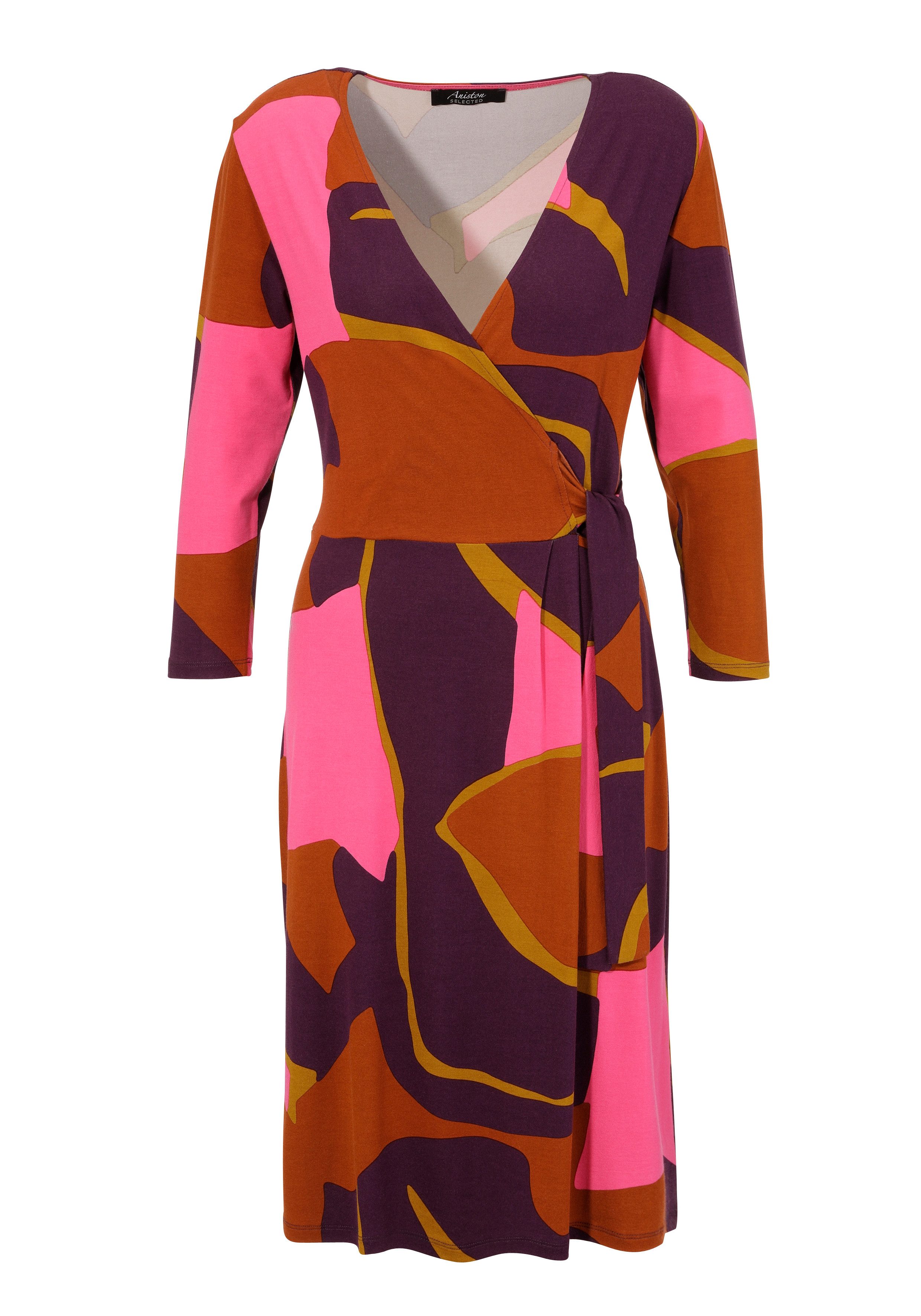 Aniston SELECTED Jerseyjurk met verleidelijk decolleté en trendy print
