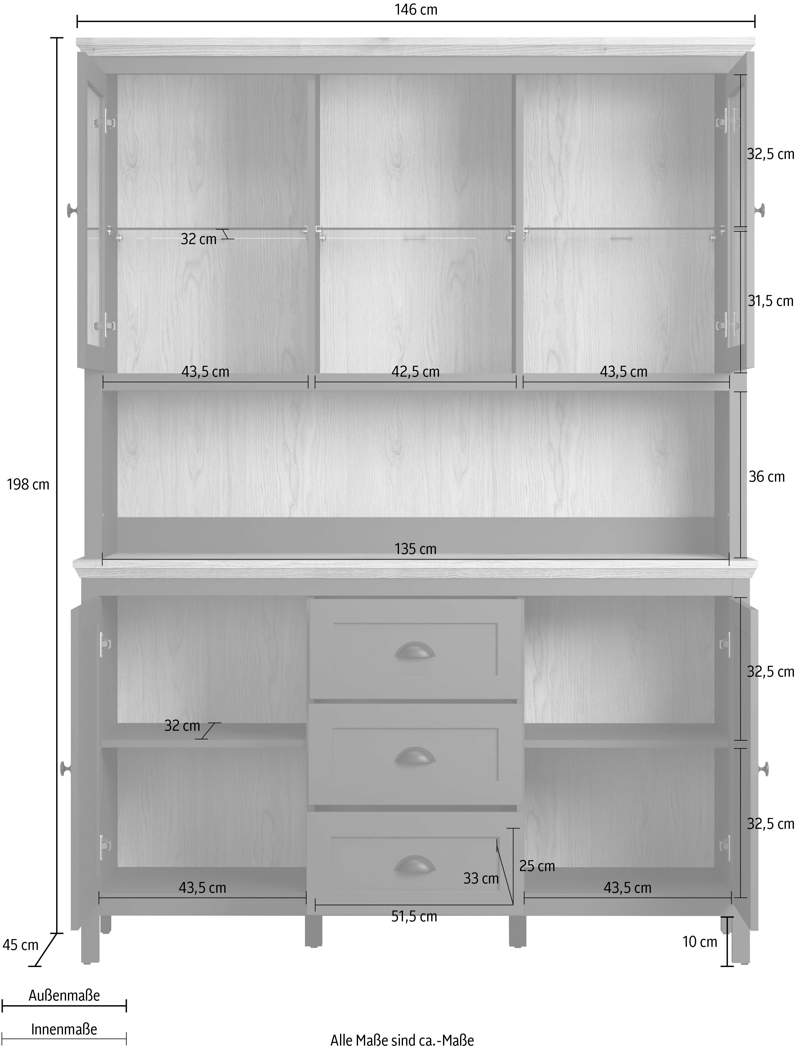Home affaire Buffetkast Vienna Servieskast, incl. LED-verlichting(B/D/H) 146/39/112 cm (1 stuk)