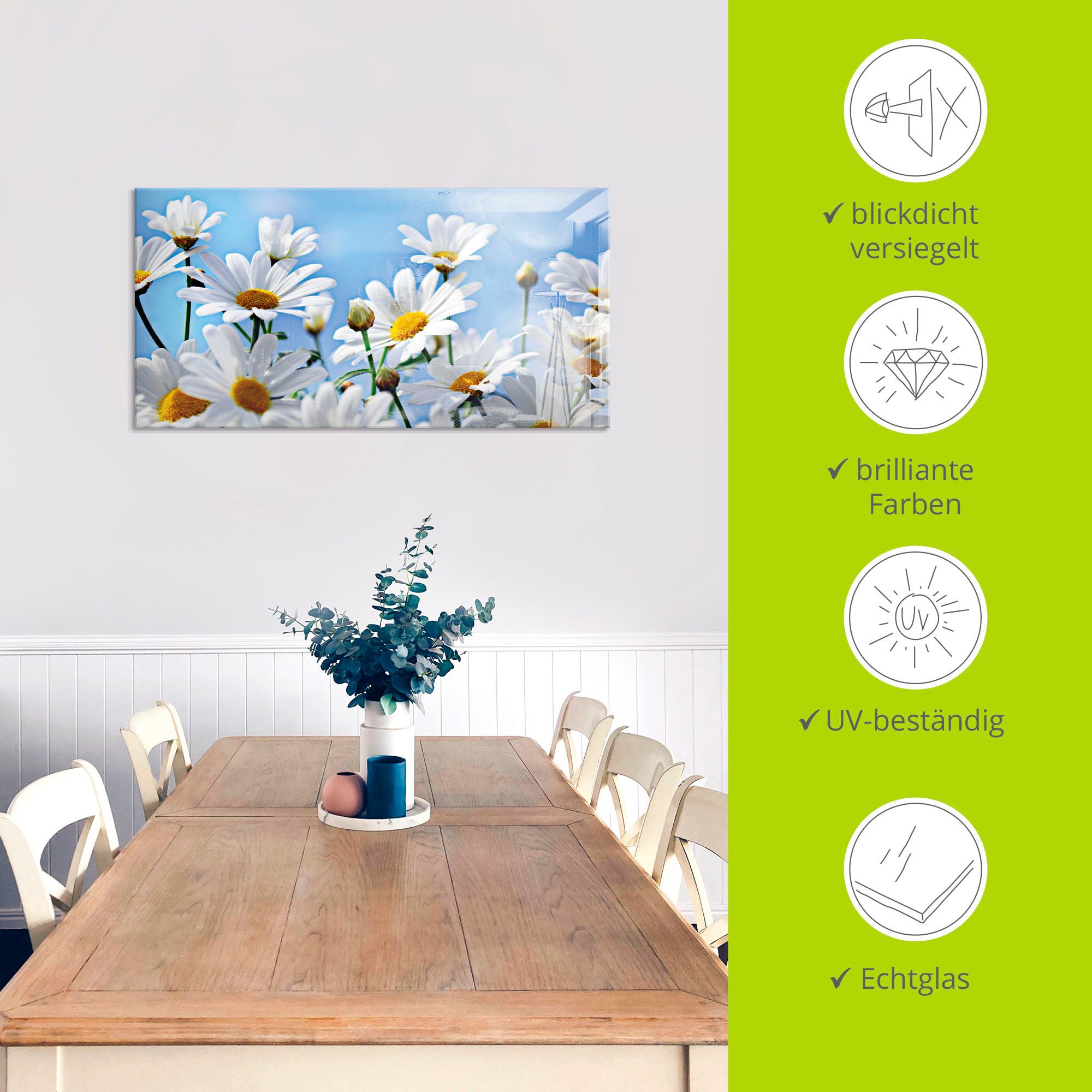 Artland Print op glas Bloemen - margrieten in verschillende maten