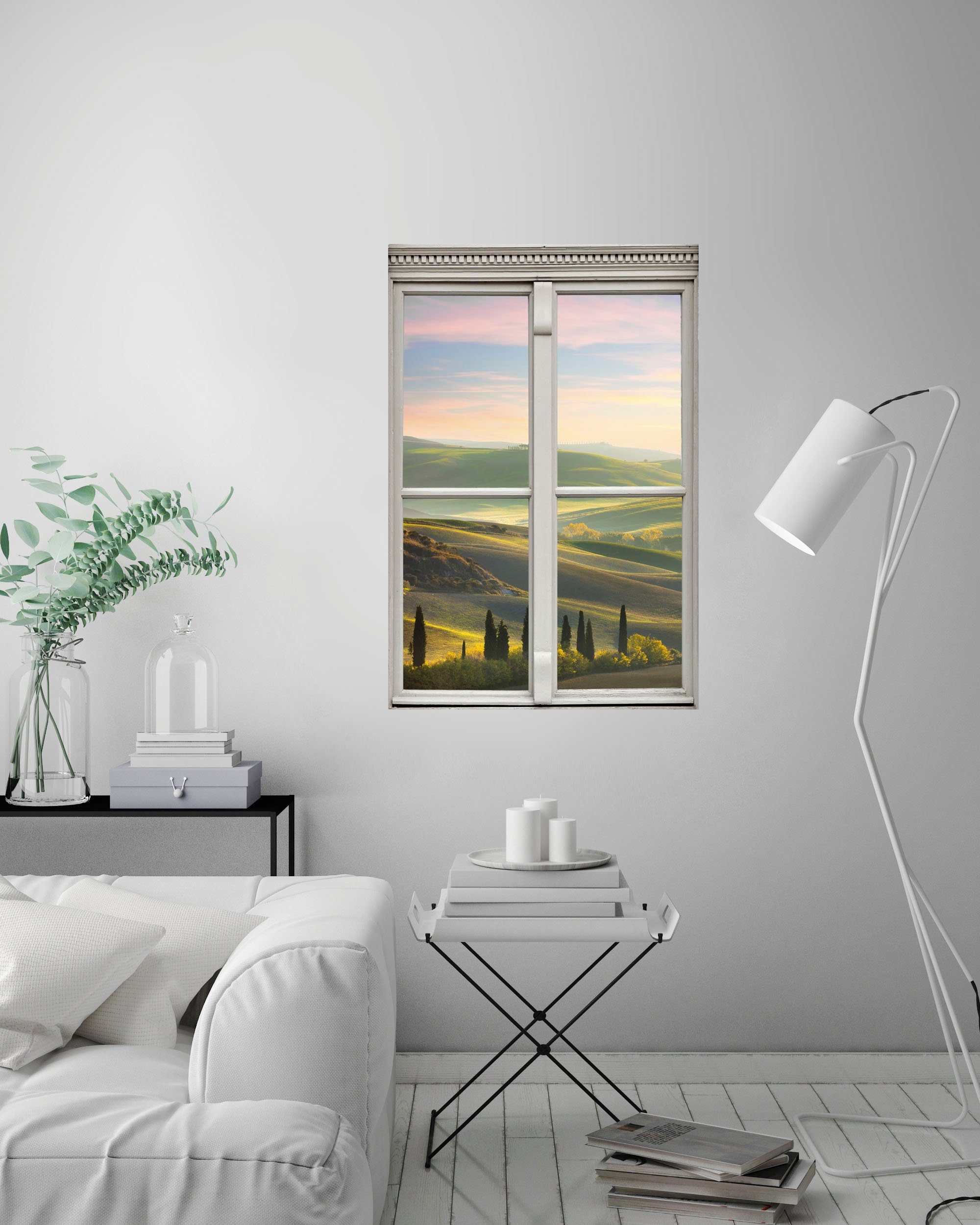 queence Wandfolie Heuvel Muursticker, muurdecoratie, zelfklevend, 3D, raam