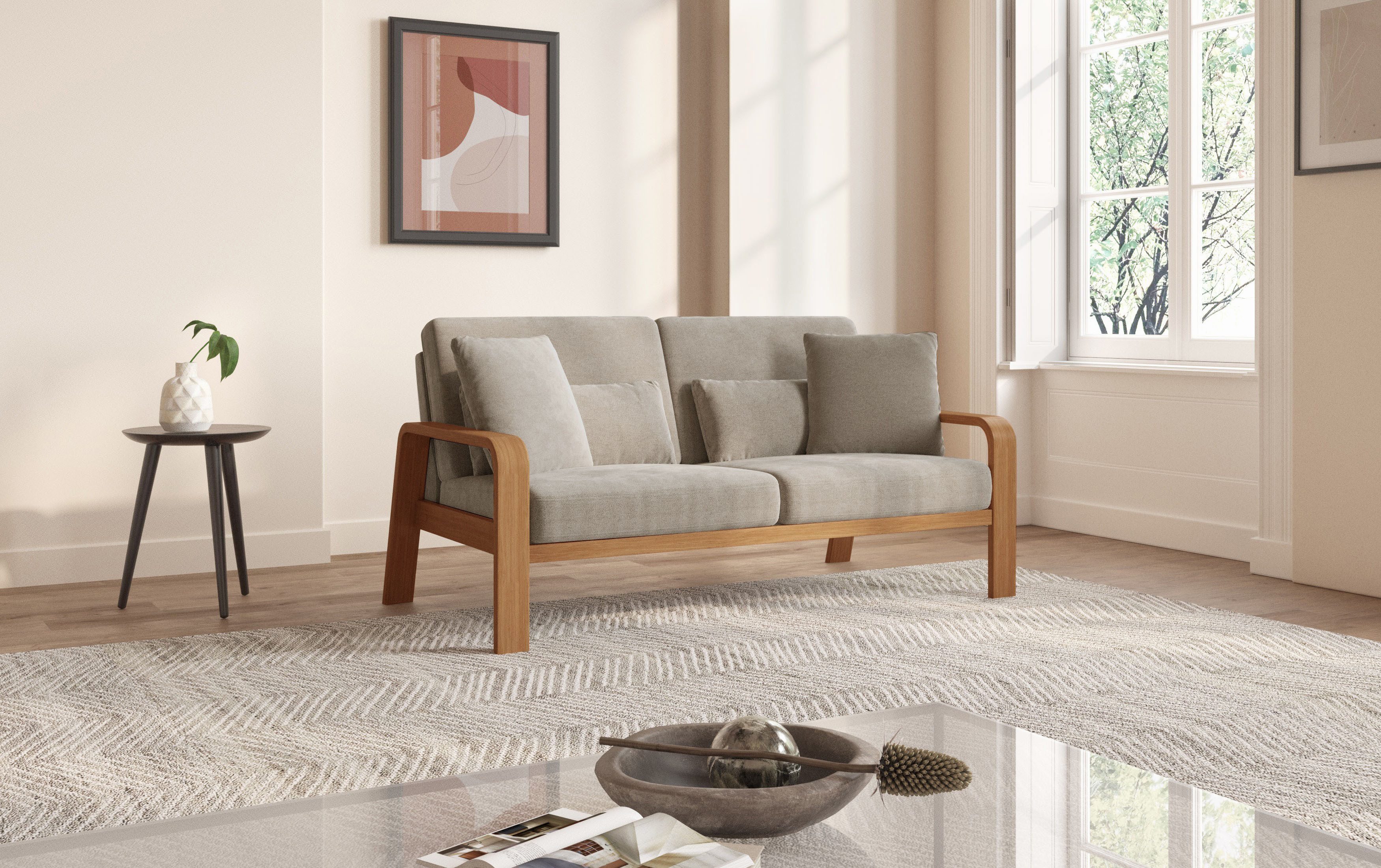 sit&more 2,5-zitsbank Kolding Armleuningen van eikenkleurig beukenhout, verschillende bekledingen en kleuren