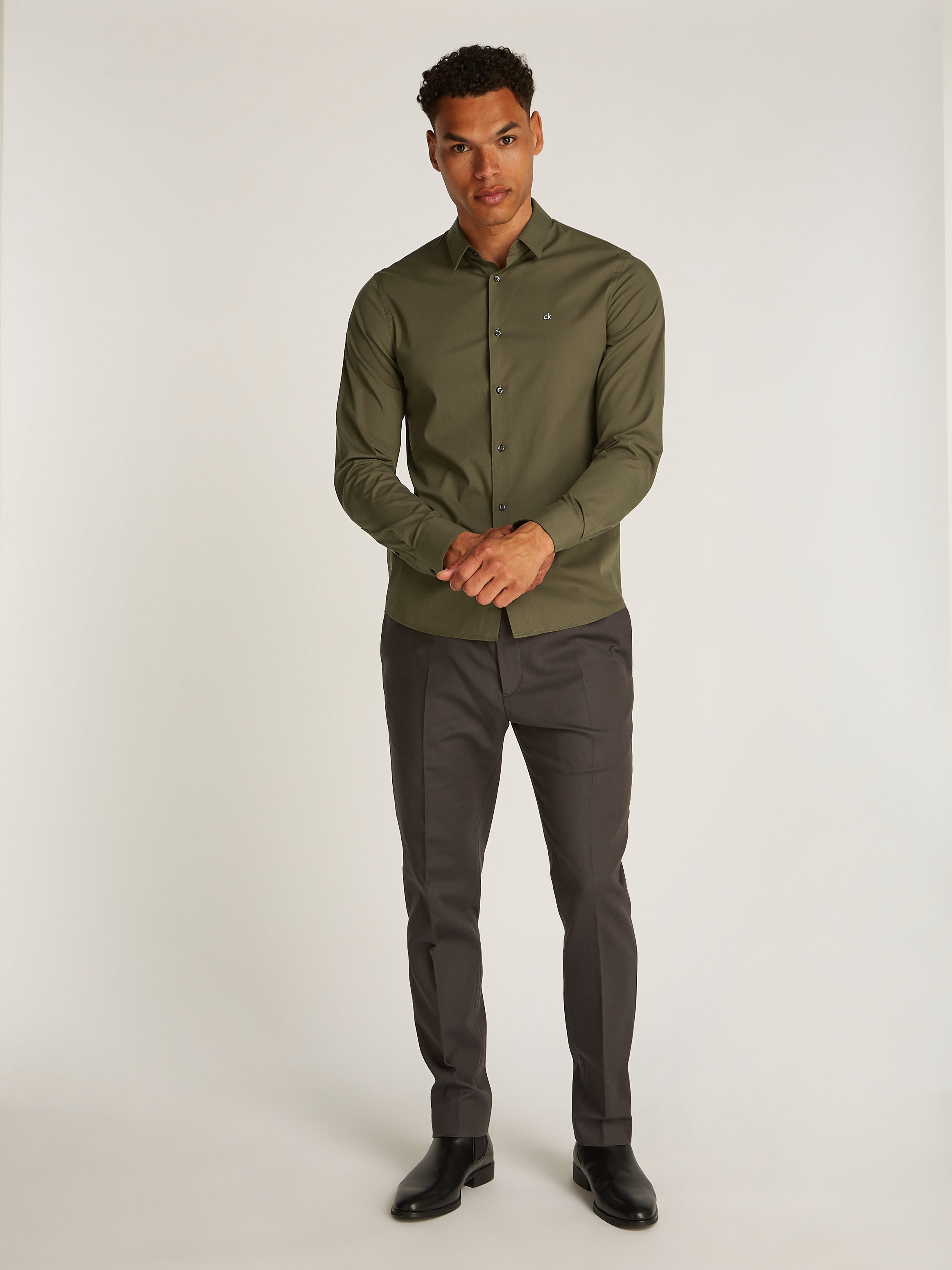 Calvin Klein Businessoverhemd STRETCH POPLIN SLIM SHIRT met calvin klein-logo op de borst