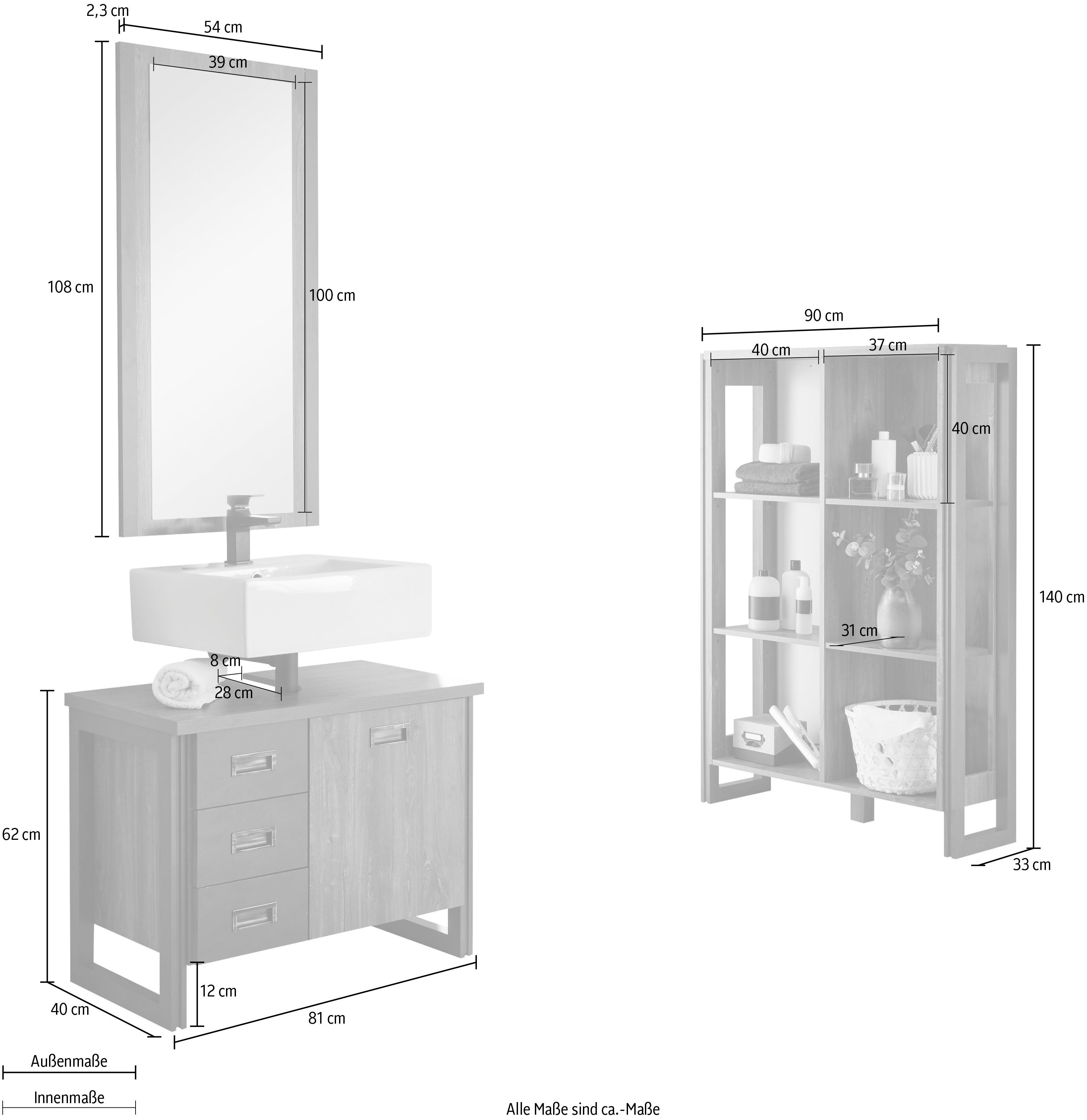 Home affaire Badkamerserie Detroit, badkamer in industriële stijl, 3-delig badkamer (set, 3-delig)