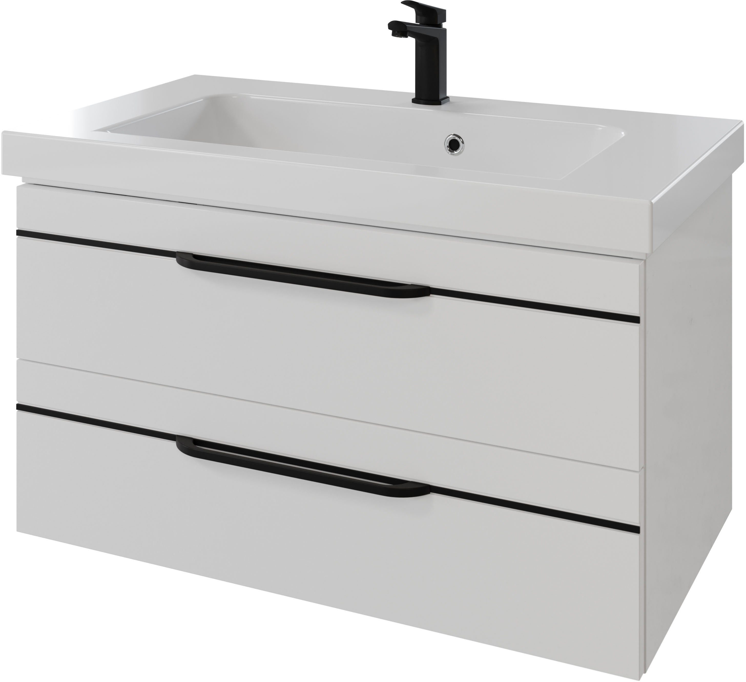 Saphir Wastafelonderkast Serie Balto mineraalmarmeren wastafel met onderkast, 92 cm breed Wastafelmeubel met 2 laden, badkamerkast in verschillende