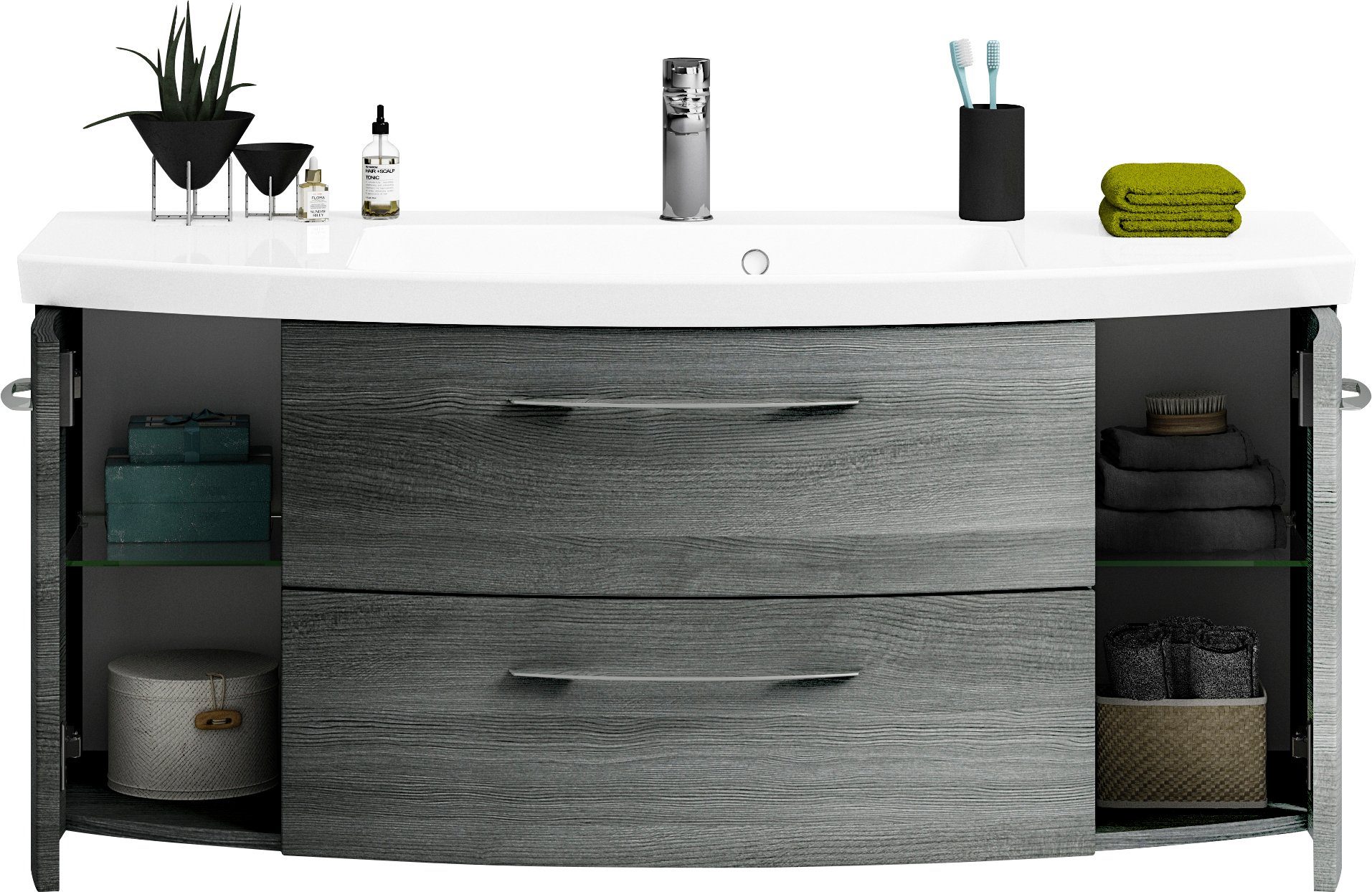 Saphir Badkamerserie Cassca sprint 2-delig mineraalmarmeren wastafel met led-spiegelkast (2-delig)