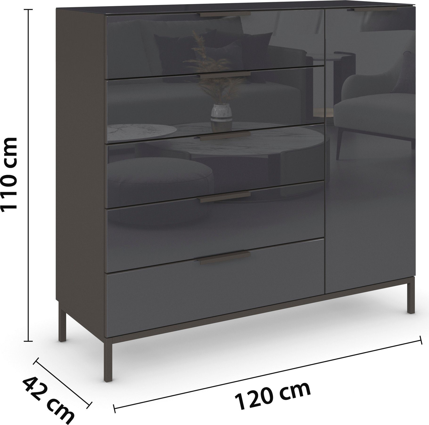 rauch Kast met laden en deuren Flipp 1-deurs, 5 laden, soft-close functie, bovenblad en glazen front