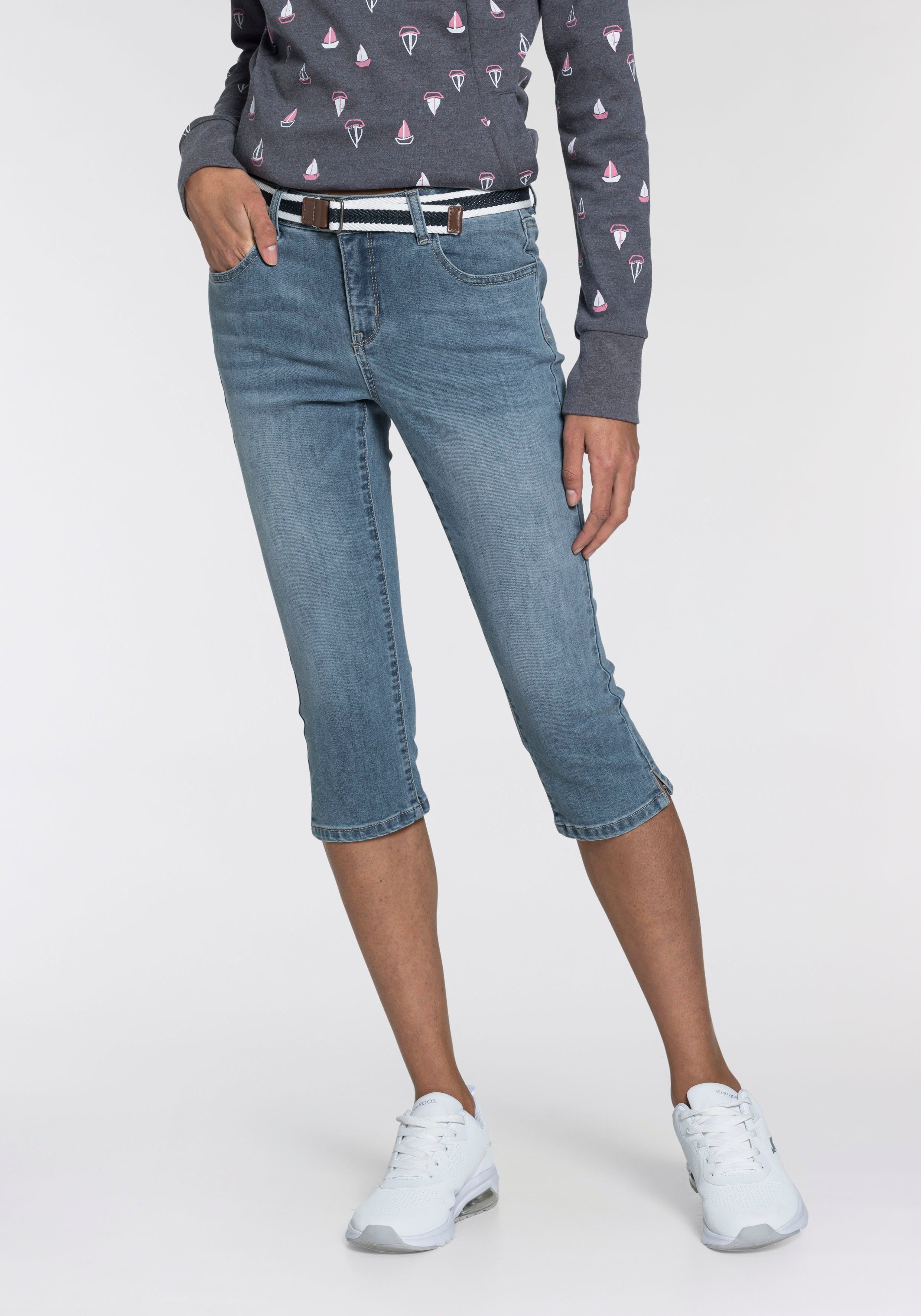 KangaROOS Capri jeans Capri-jeans met riem met bijpassende riem nieuwe collectie (set, Met een afnee