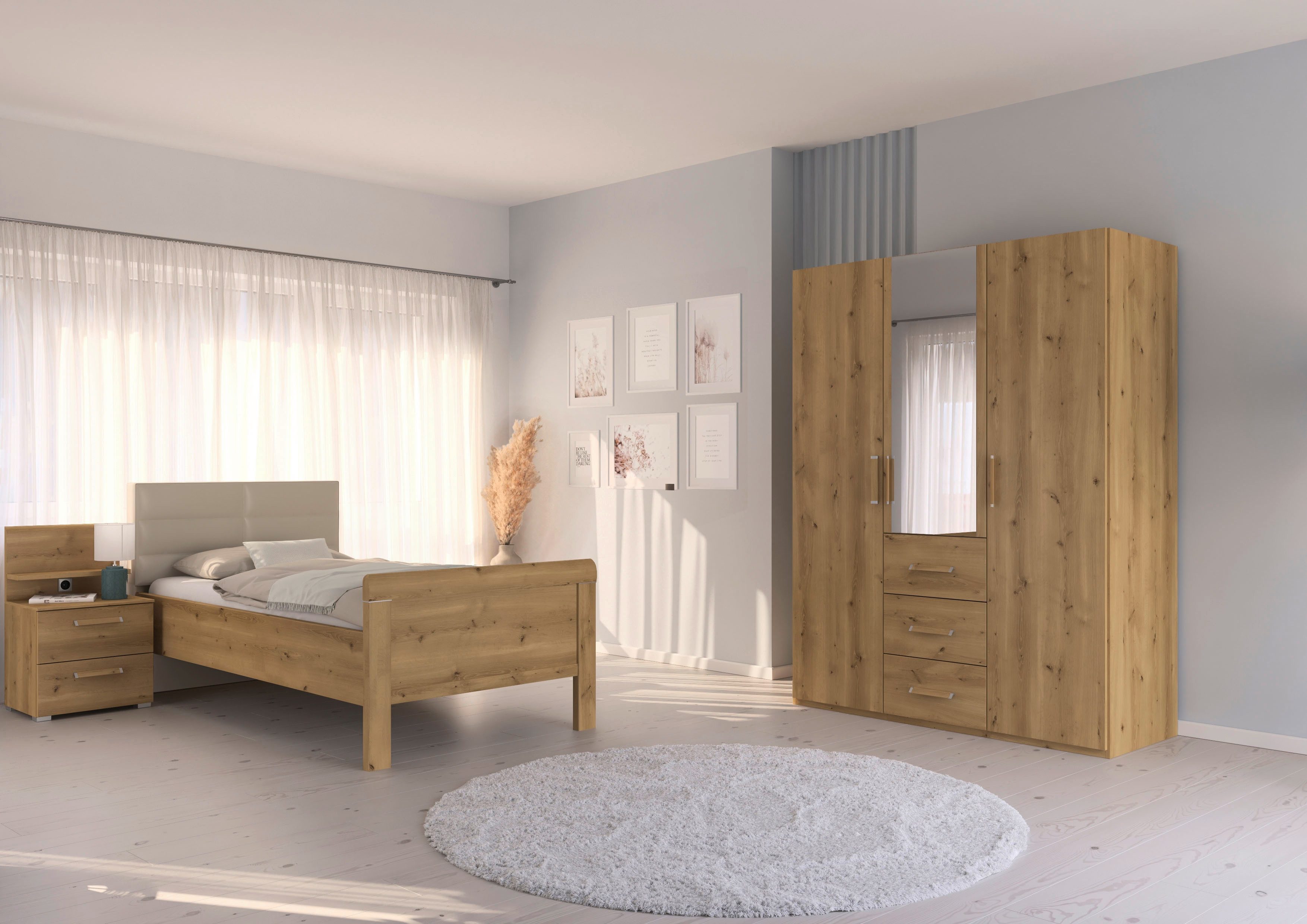 rauch Slaapkamerserie Compleet slaapkamer EVELYN Kast en bed in 2 breedtes, nachtkastje met paneel MADE IN GERMANY (set, 3-delig)