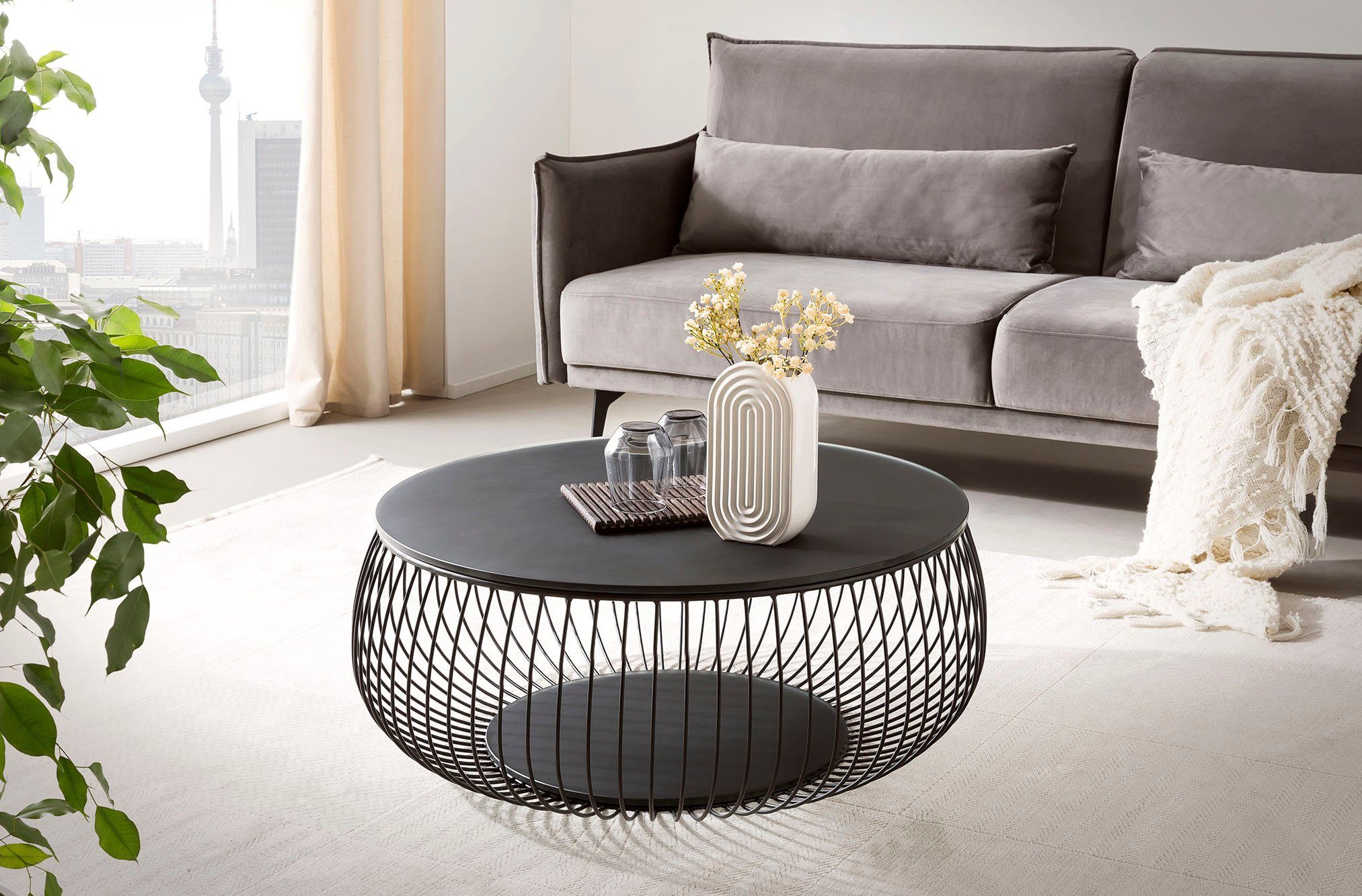 SalesFever Salontafel 10 mm dikke helder glazen plaat met marmerprint salontafels zwart