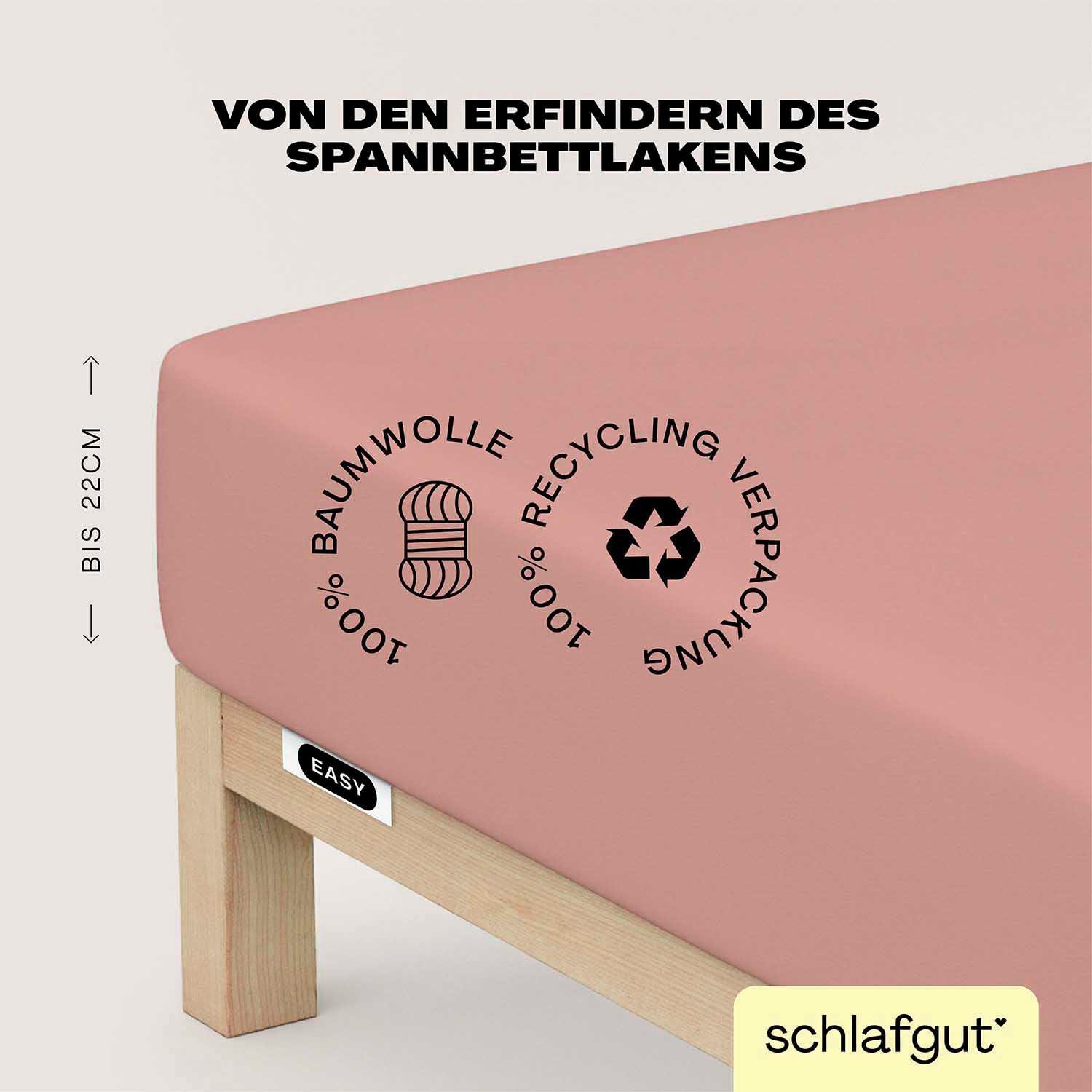 Schlafgut Hoeslaken EASY van 100% katoen, zacht & absorberend, merk-beddengoed voor matrassen tot 22 cm hoogte, in 90x200, 140x200 of 180x200 cm (1