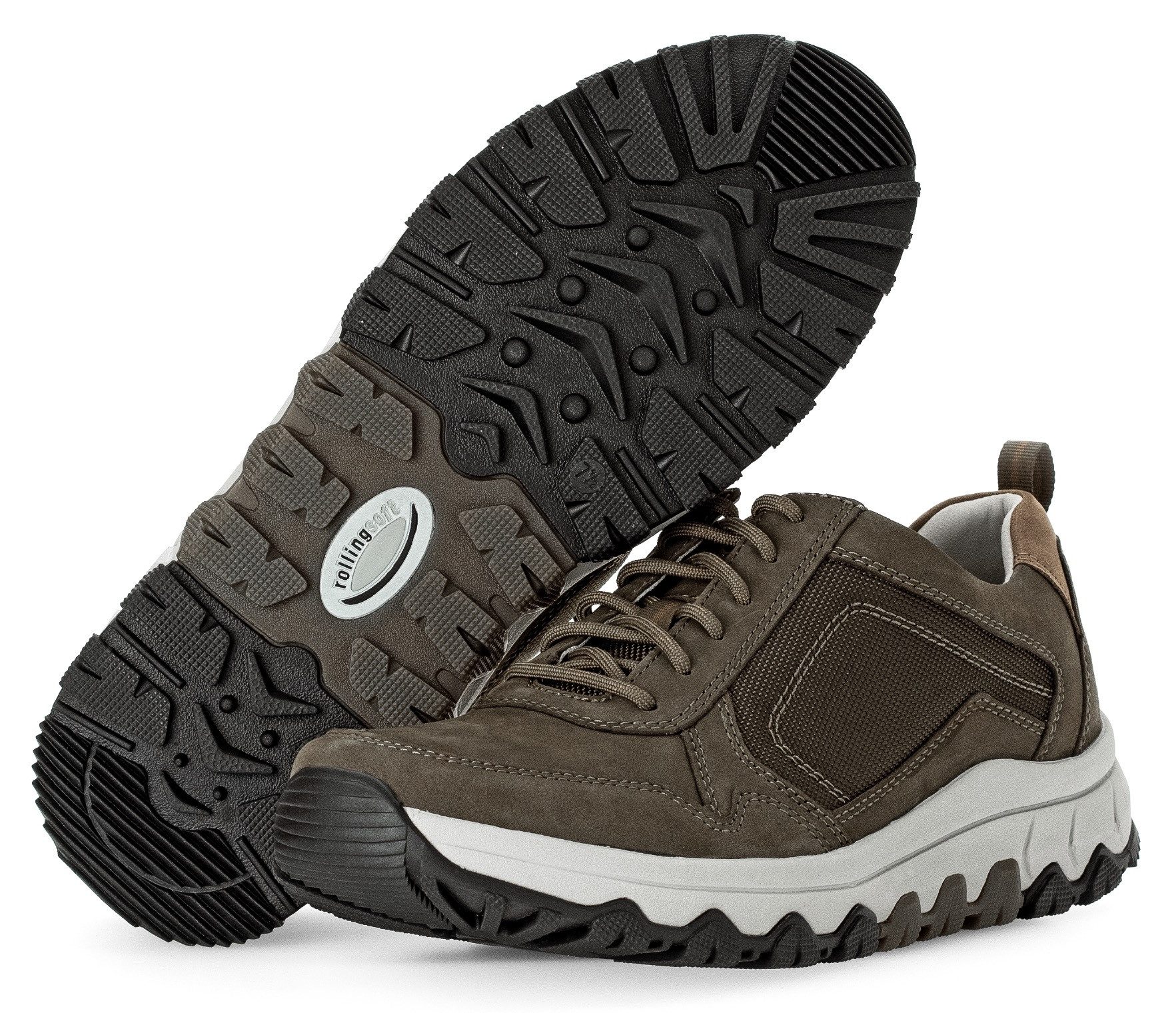 Gabor Rollingsoft Sneakers met sleehak , vrijetijdsschoen, lage schoen, veterschoen met contraststiksels, g-breedte