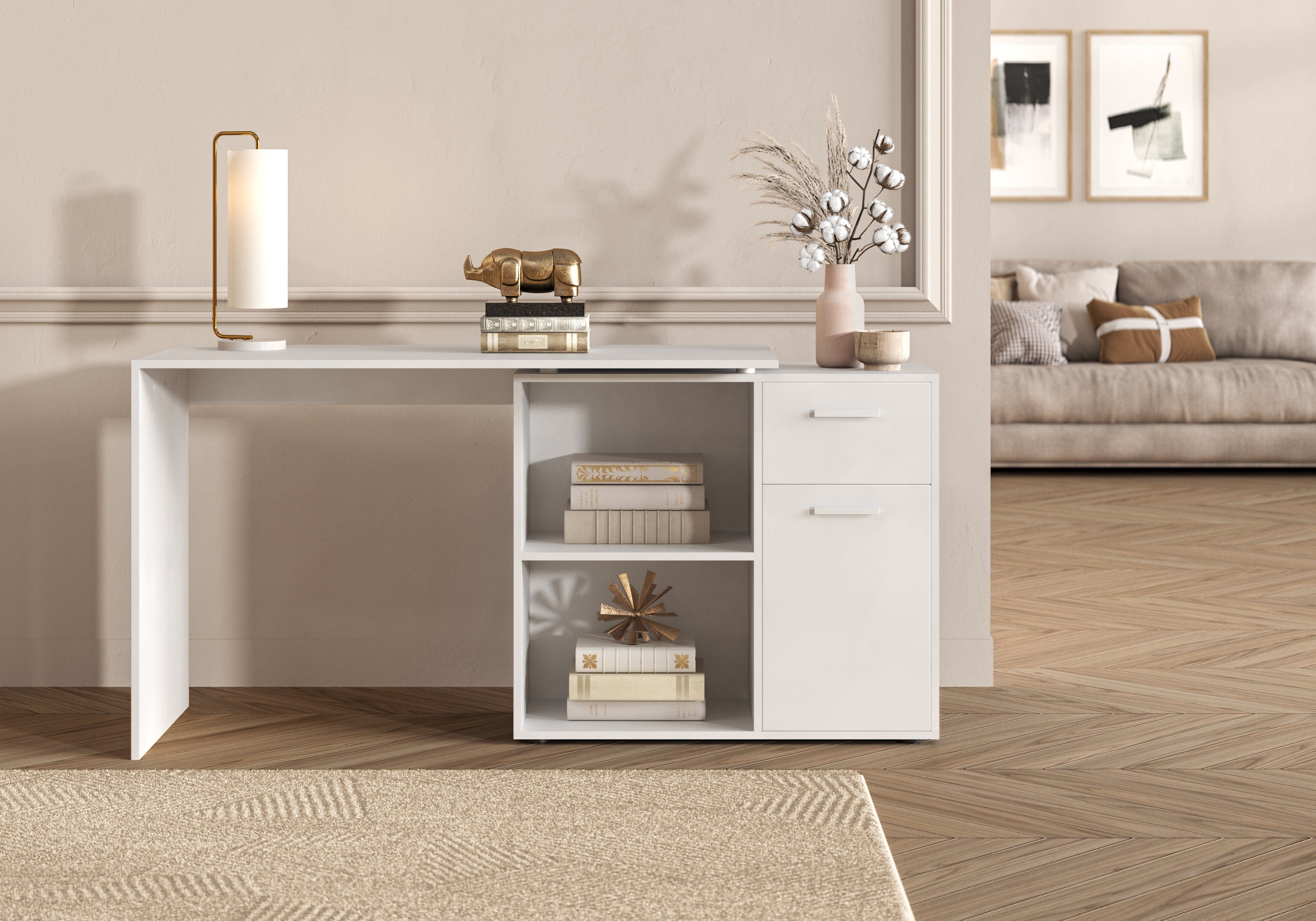 FMD Hoekbureau AUGSBURG Bureau/sideboard met opbergruimte, aan beide zijden te monteren, 117/148 cm