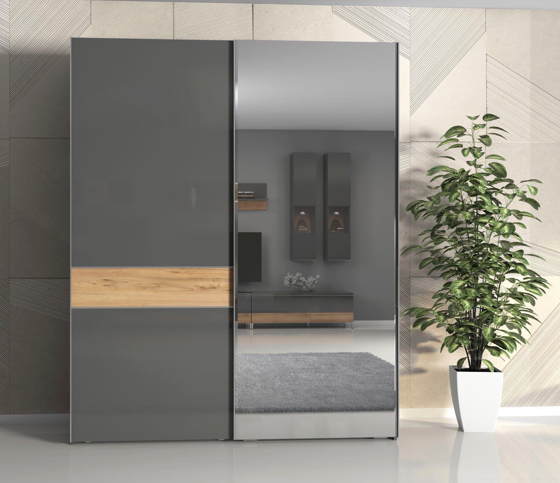 Places of Style Zweefdeurkast Onyx Spiegelkast hoogwaardig UV gelakt, soft-closefunctie