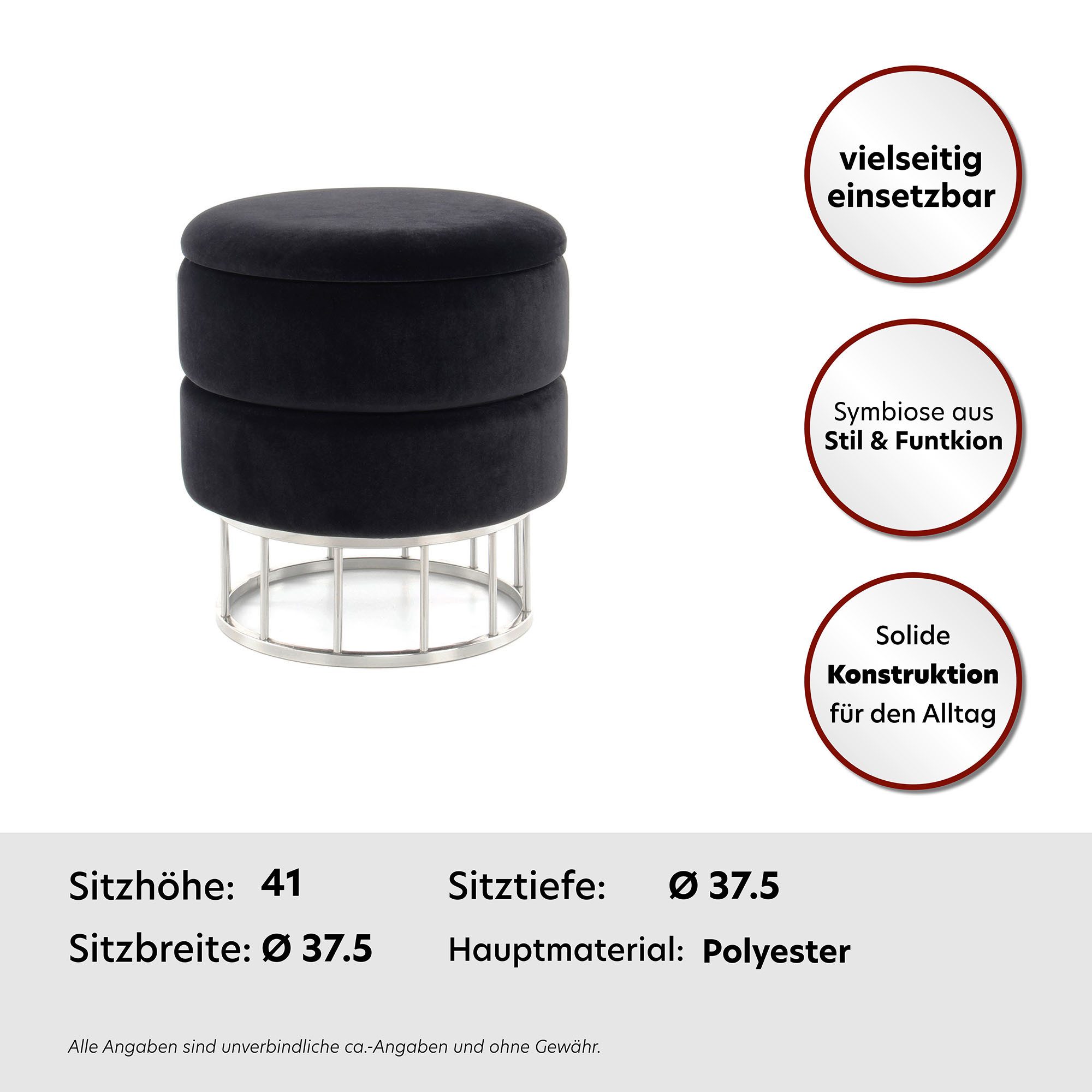 Kayoom Hocker met bergruimte Kruk Zero 525, zitkruk met comfort, ronde, moderne vorm glamoureus, elegant, met opbergruimte, bekleding van fluweelzacht stof (1 stuk)