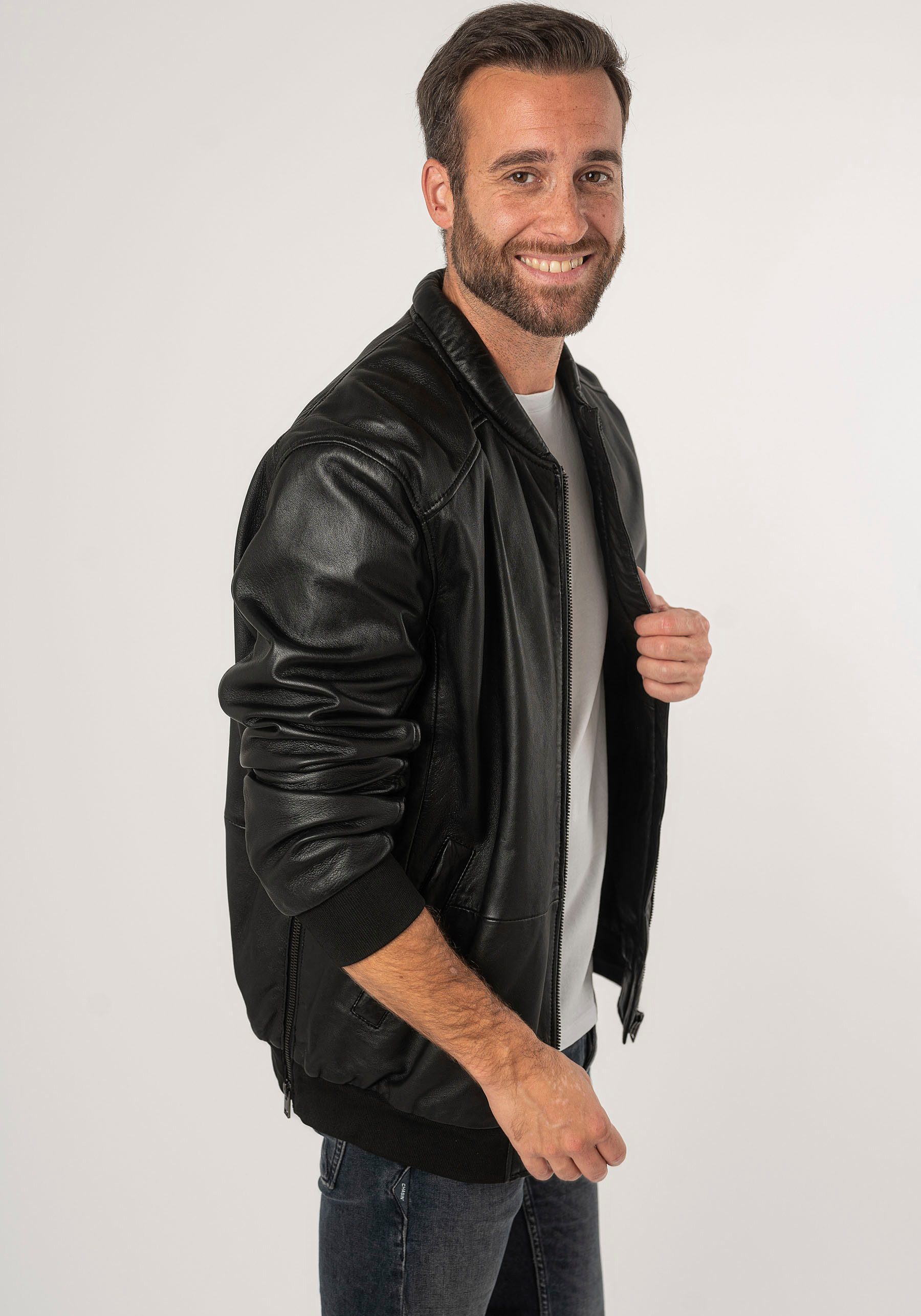 Mauritius Leren jack 2Mkaira OS met rits, gebreide boorden, mouwzak