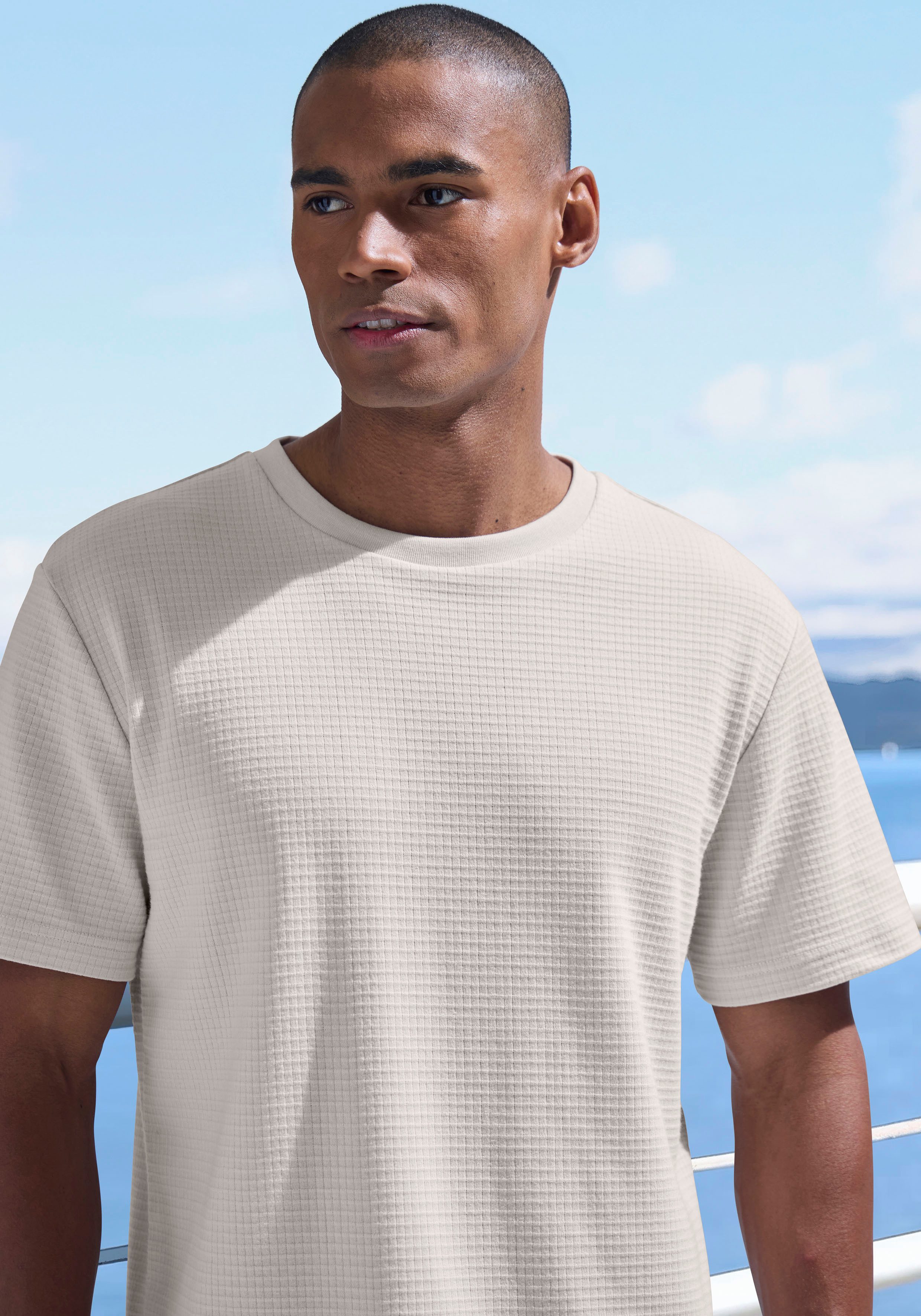 John Devin T-shirt Met structuur Rondhalsshirt met structuur van katoenmix