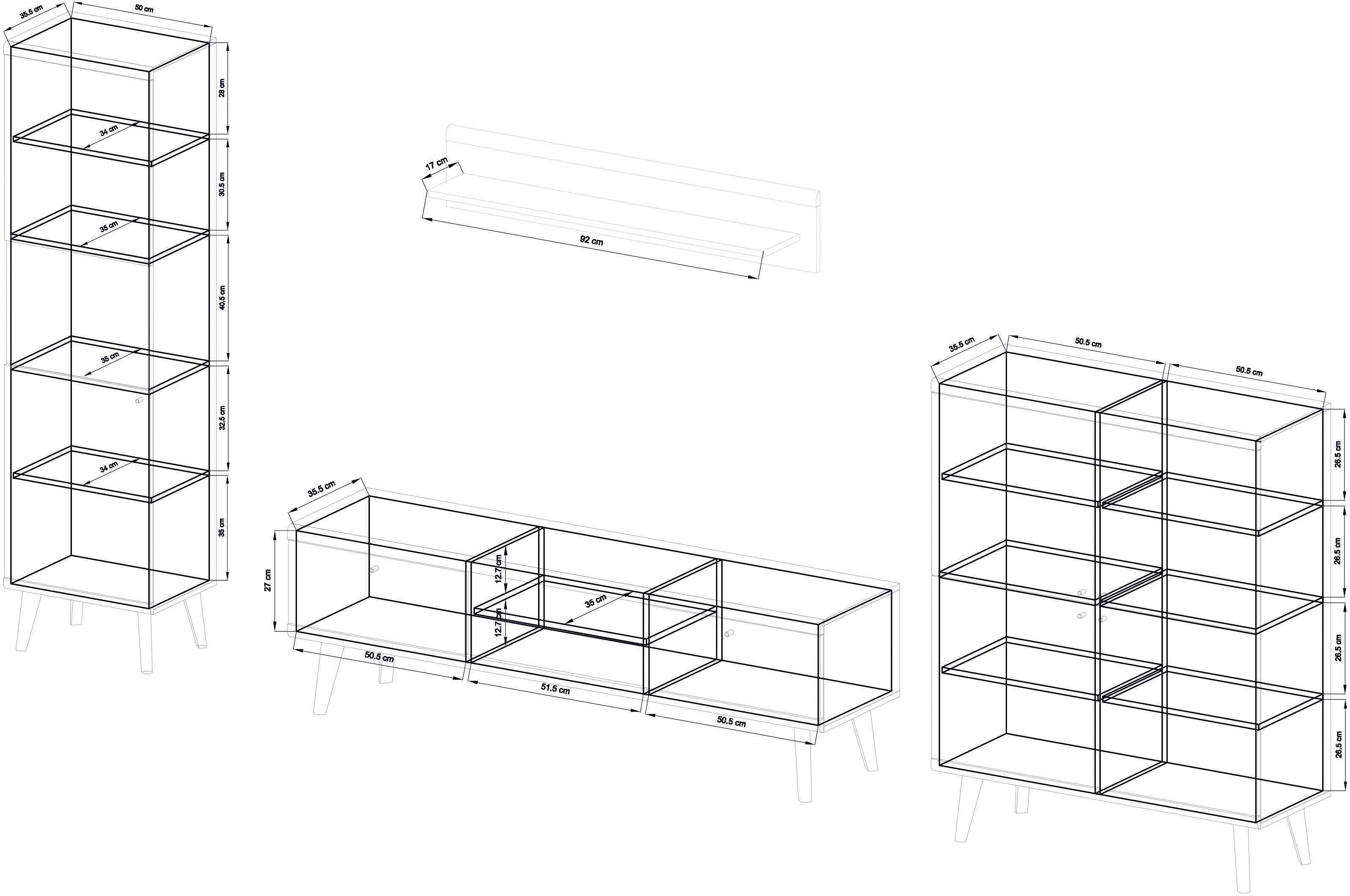 INOSIGN Wandmeubel MAVAS in moderne trendkleur, handgrepen van metaal (zwart), breedte 337 cm (set, 4-delig)