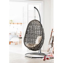 destiny hangende stoel coco kunststof, grijs, inclusief zit- en rugkussen grijs
