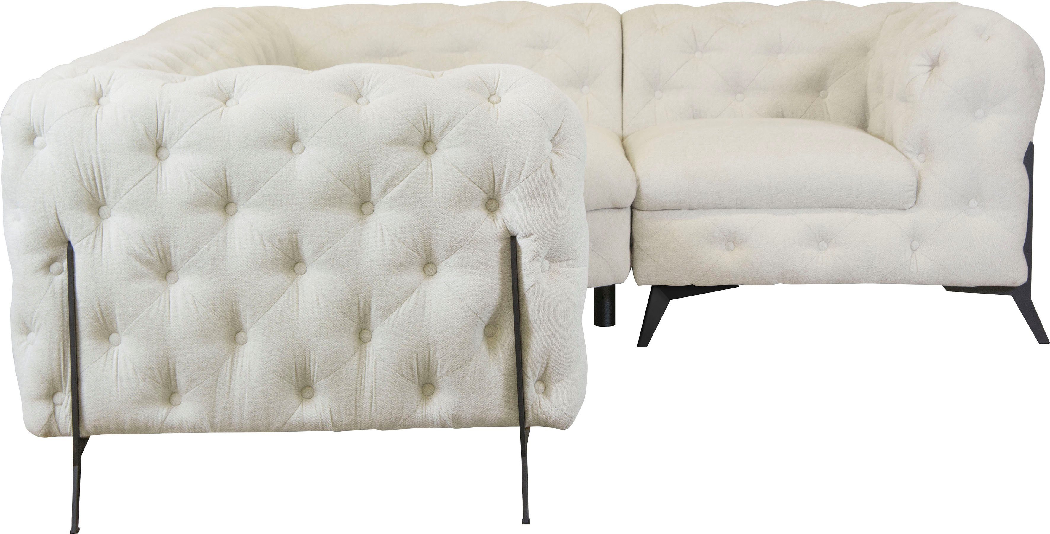 Leonique Chesterfield-bank Amaury L-vorm moderne chersterfield-look, breedte 262 cm, kleur van de poten ter keuze
