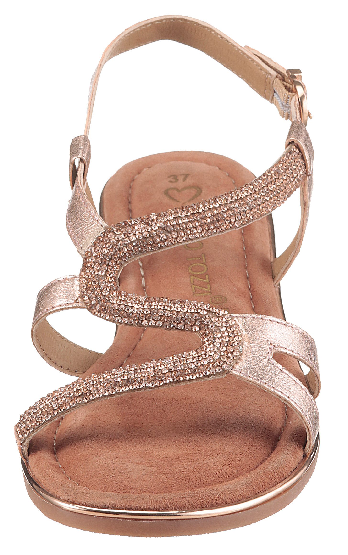 Marco Tozzi Sandalen , blokhak, sandalette, feestdagenschuh bezet met strasssteentjes