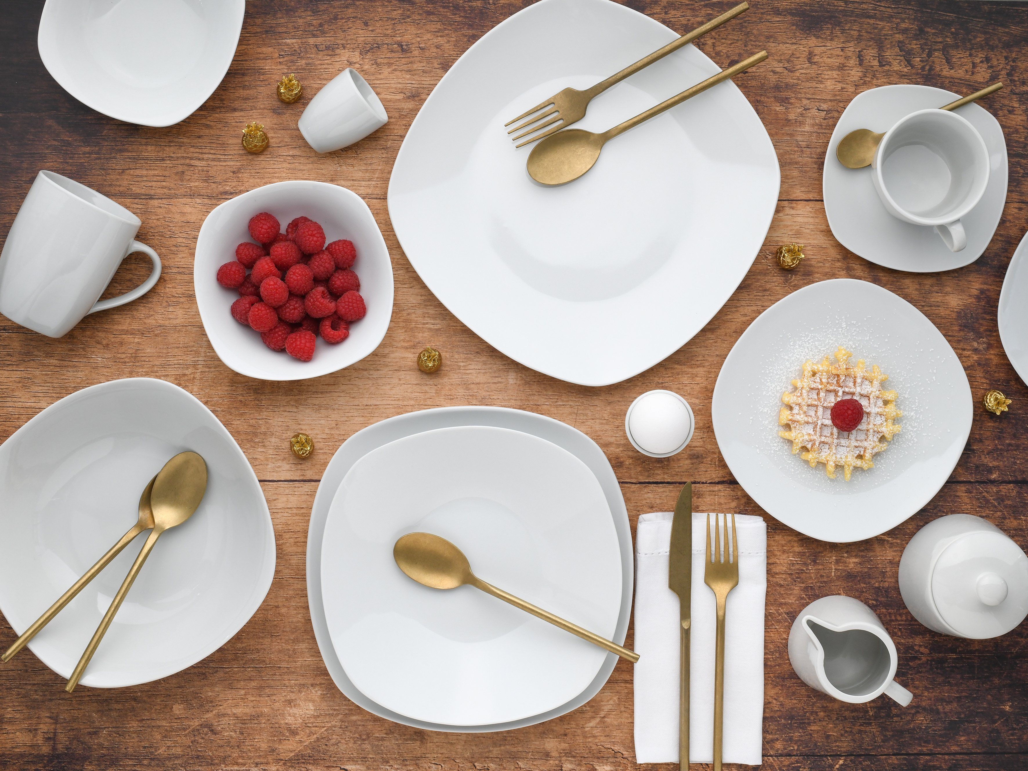 CreaTable Combi-servies Servies-set Square Servies, wit, vierkant, klassiek model, 100 delen voor 12 personen (set, 100-delig)