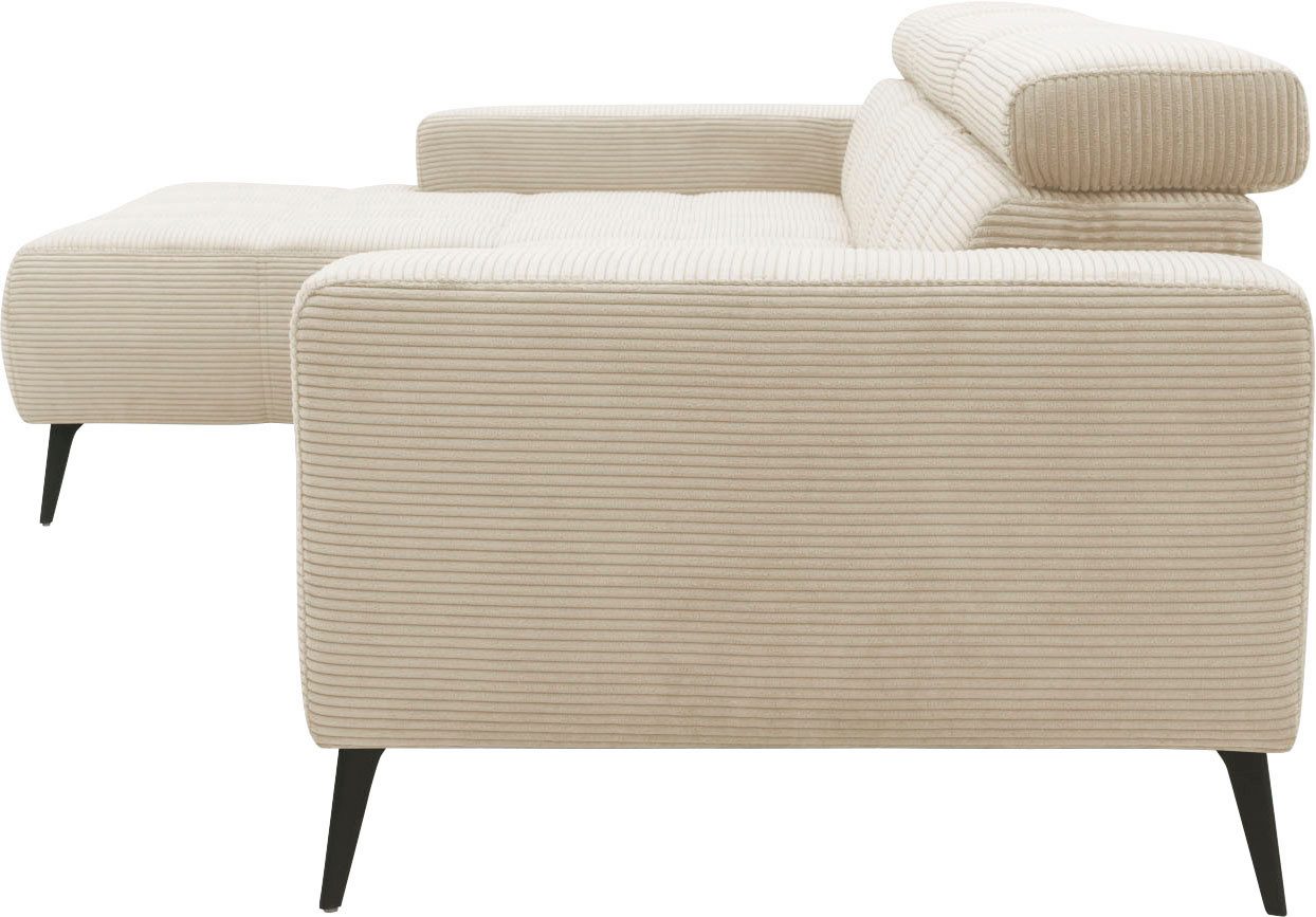 DOMO collection Hoekbank Trento L-vorm, met sledevoet of enkele voet naar keuze met verstelbare hoofdsteun, récamier links/rechts bestelbaar