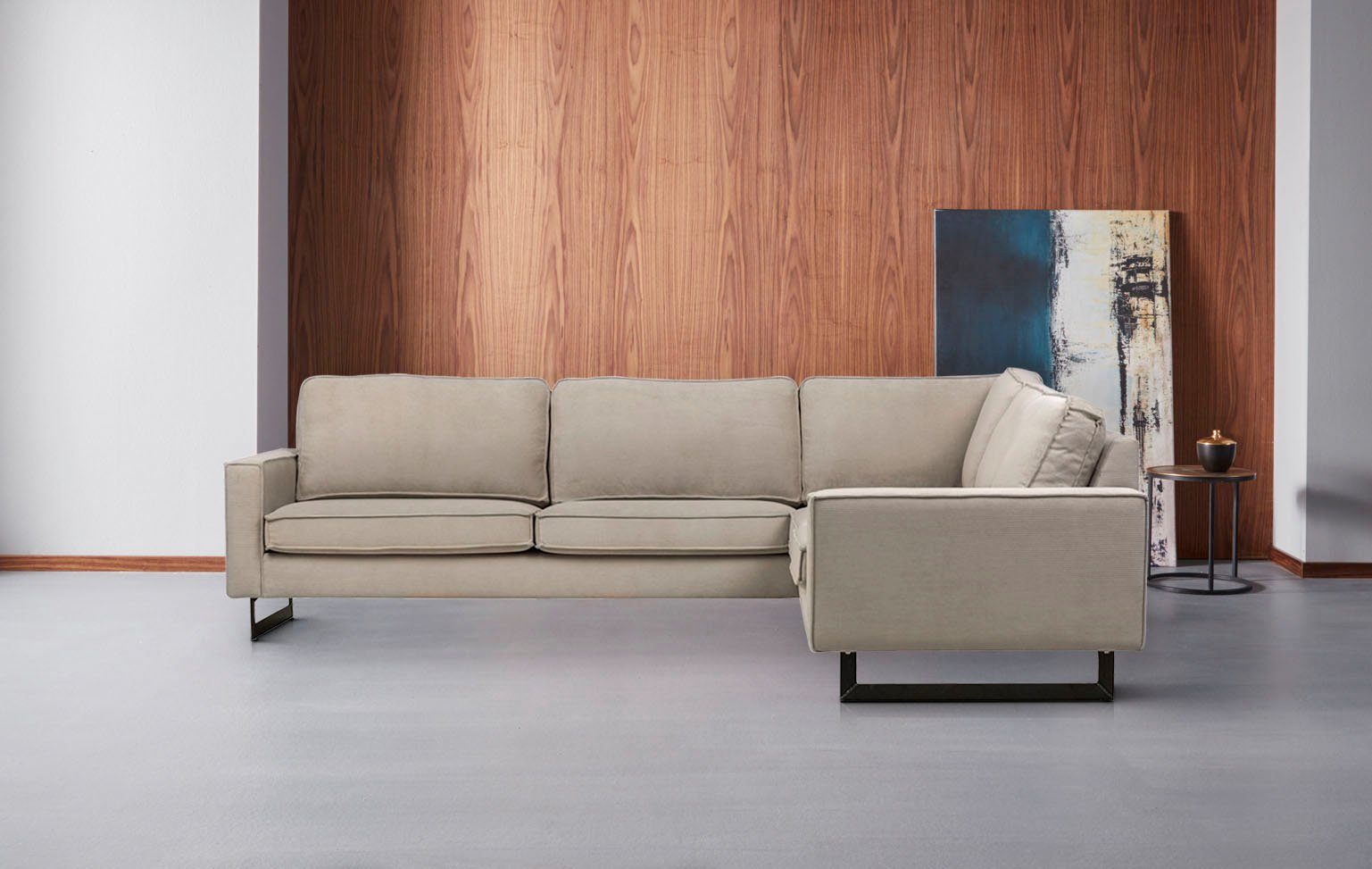 Places of Style Hoekbank Pinto, XXL, 250/290 cm, lange arm, ottomane Cord, fijncord, luxe-microvezel leer en chenille