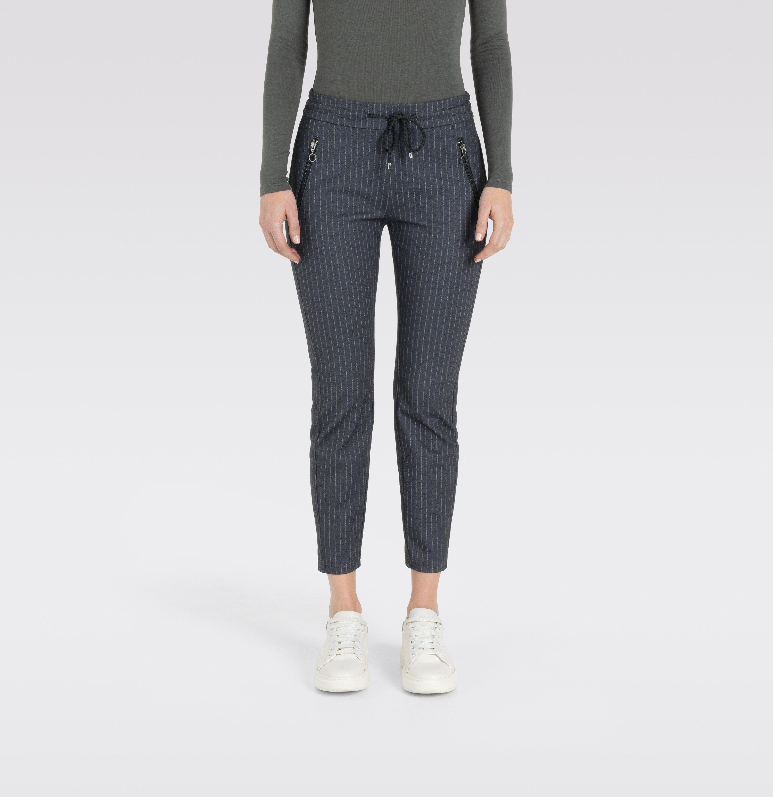 MAC tapered fit broek Easy met krijtstreep marine