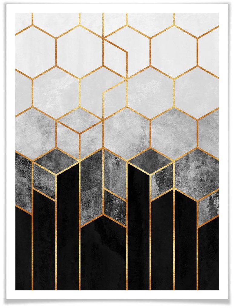 wall-art poster hexagon zwart grijs (1 stuk) multicolor