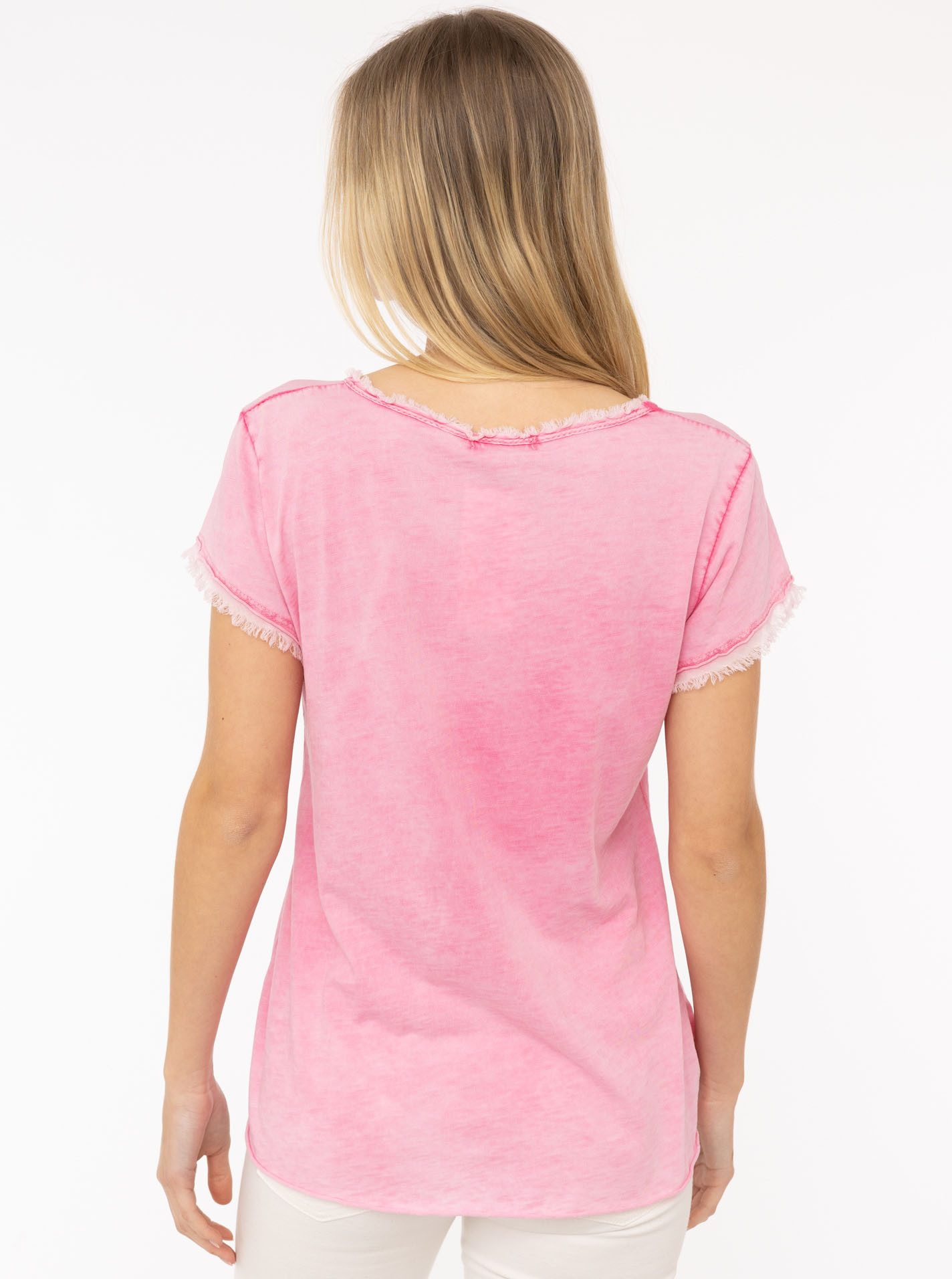 Zwillingsherz T-shirt Positive Mind met v-halslijn, stempeldruk en zoom in used-look