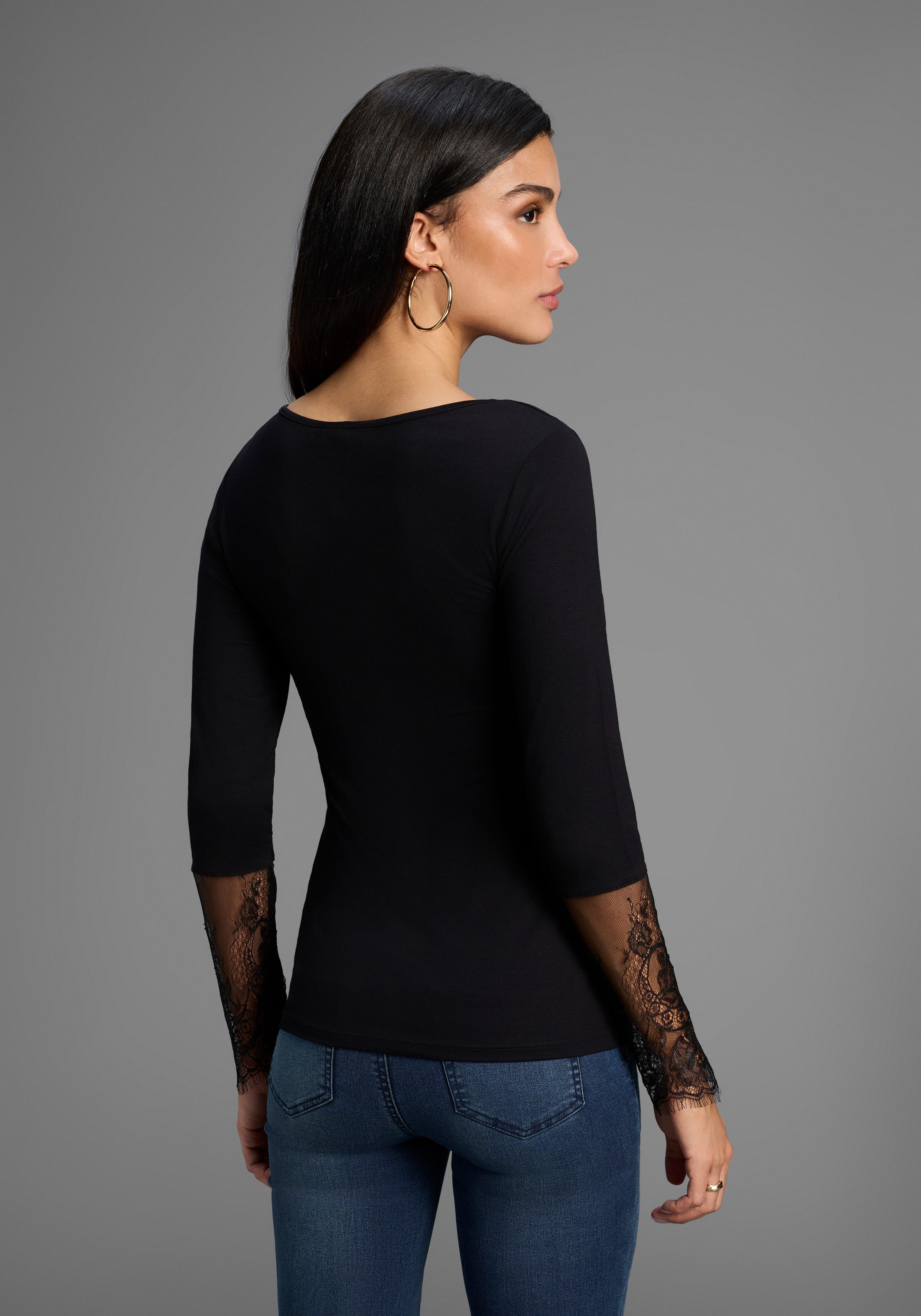 Melrose Shirt met lange mouwen getailleerde pasvorm, van jersey en kant