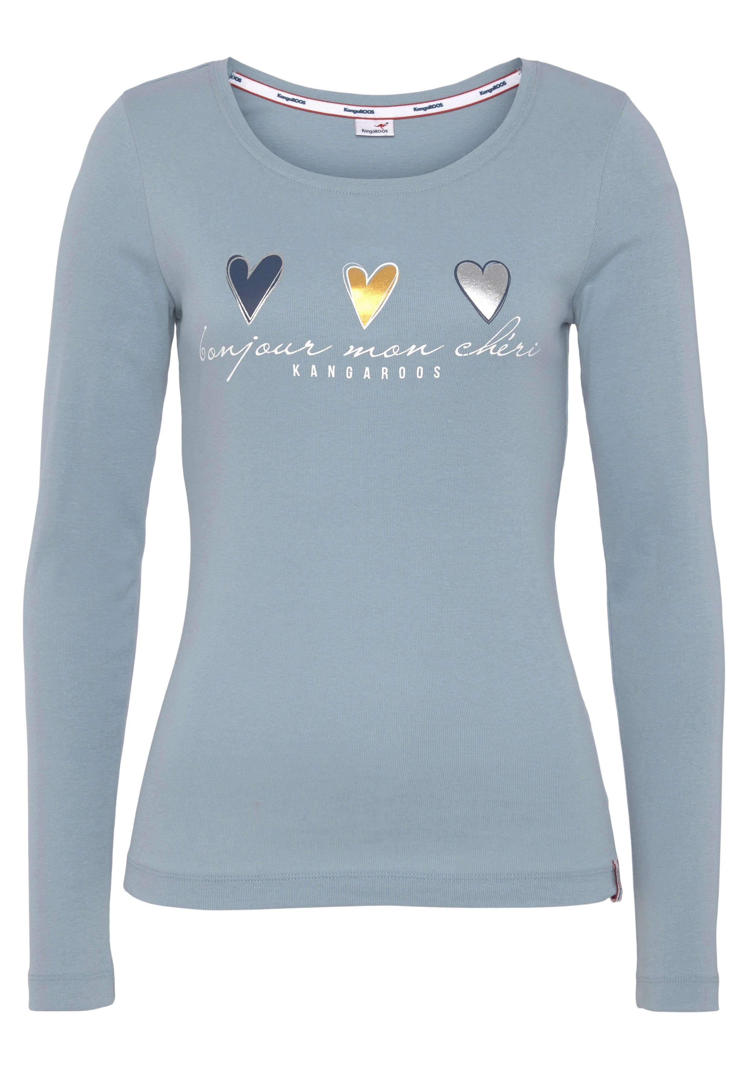 KangaROOS Longsleeve Lange mouwen, zeer figuurvolgend en heupbedekkend, met hartjes-detail
