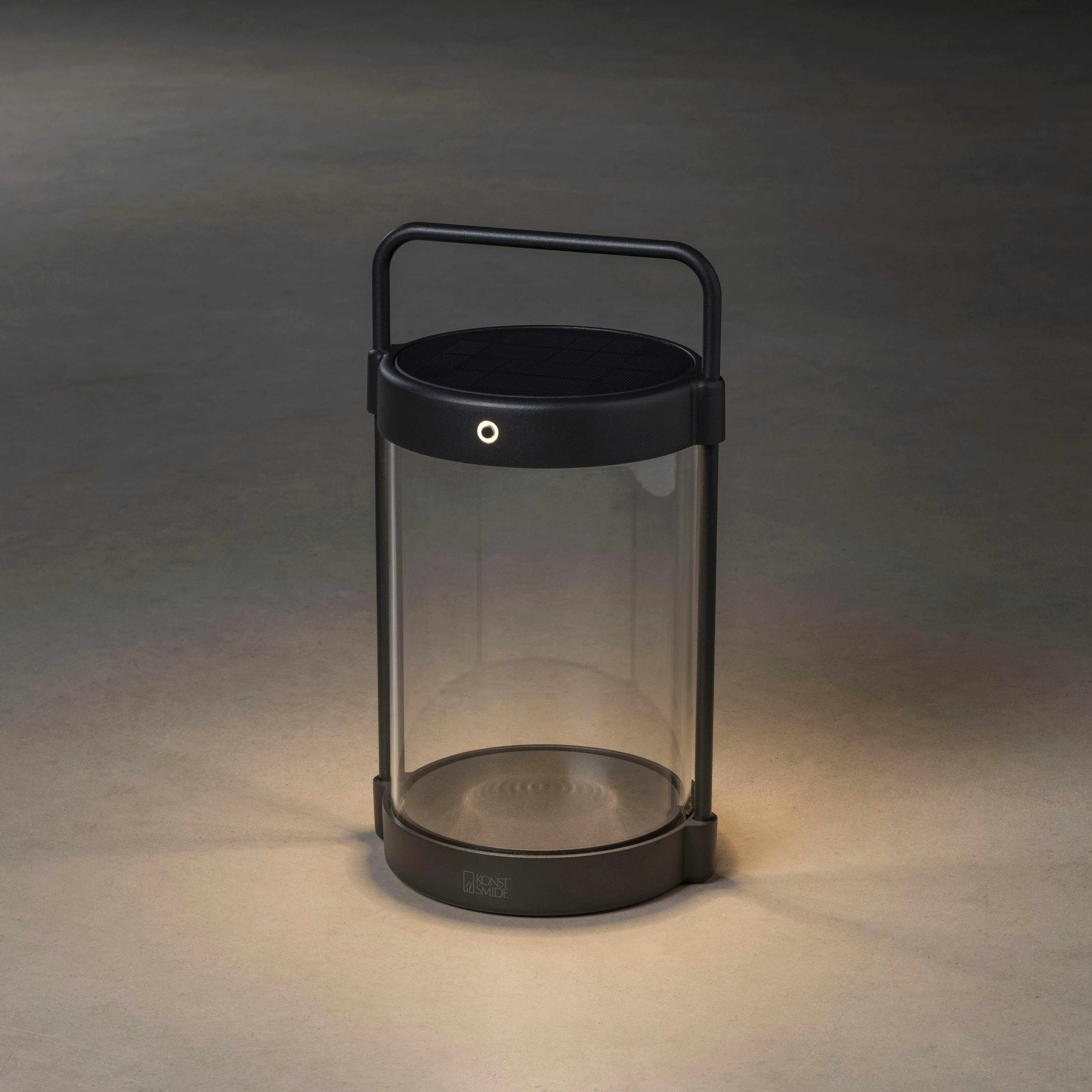 KONSTSMIDE Led lantaarn Crotone Crotone LED solar/USB-lantaarn zwart, dimbaar, schemering (2 stuks)