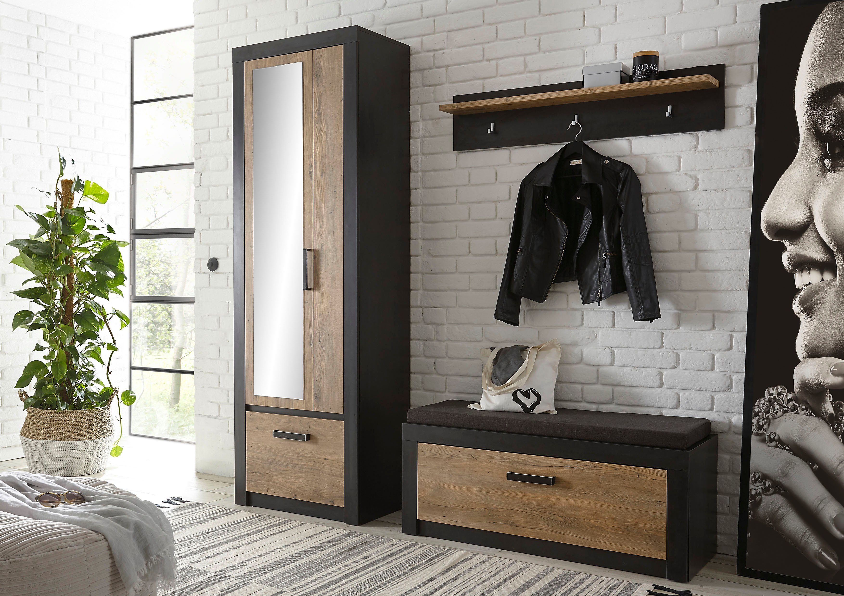 INOSIGN Halmeubelset BRÜGGE met een decoratieve frame-look (complete set, 3-delig) wandkapstokken grijs