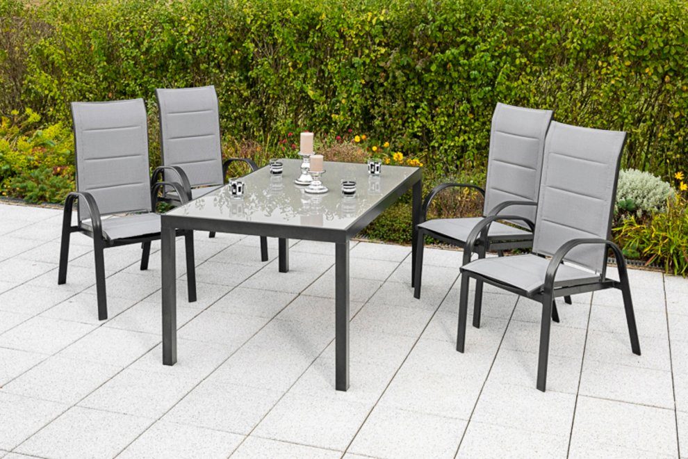 MERXX Tuin-eethoek Marini 4 klapstoelen met tuintafel (5-delig) tuinsets bruin