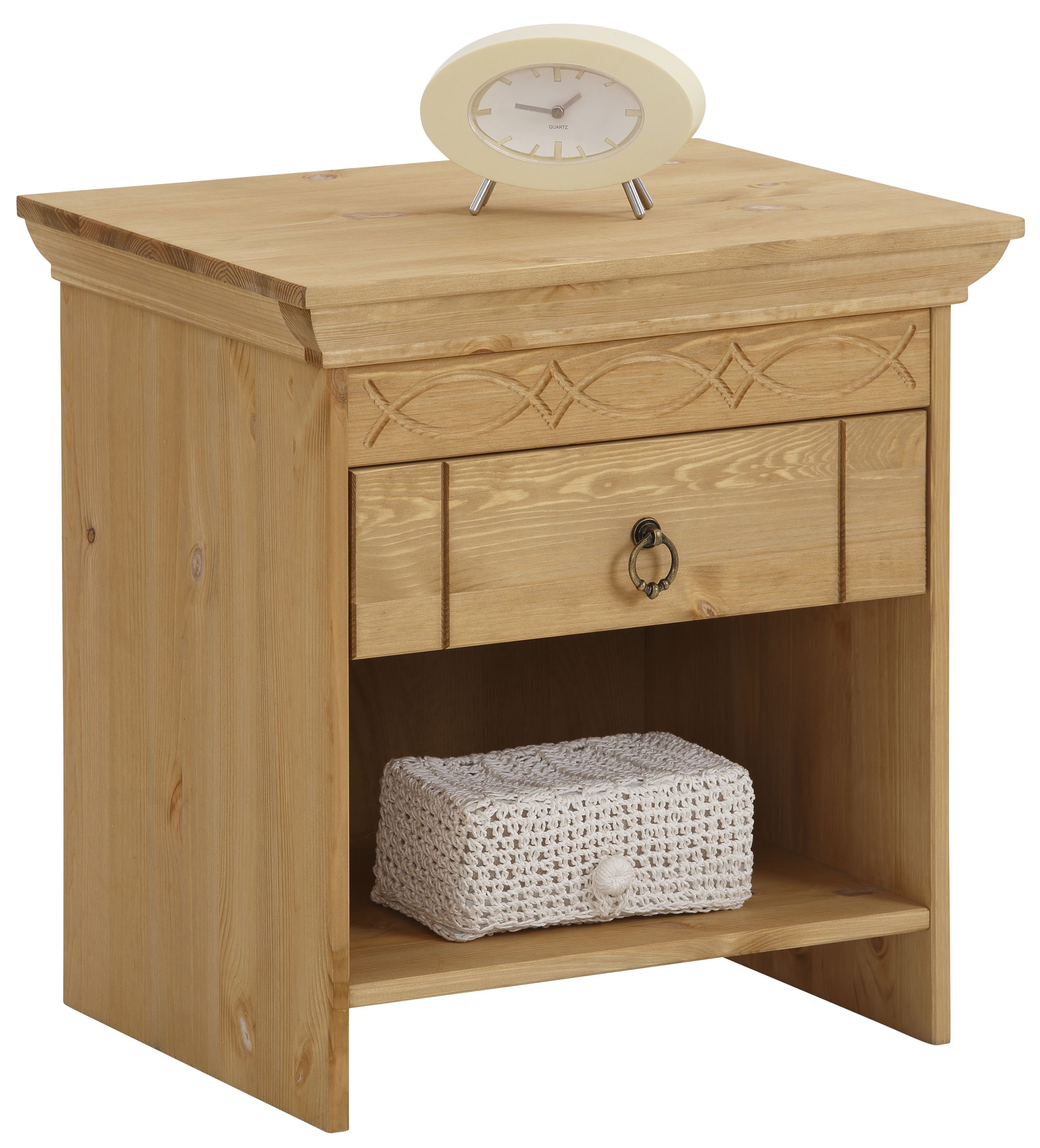 Home affaire Nachtkastje Indra Nachtkastje met decoratief freeswerk, breedte: 50 cm