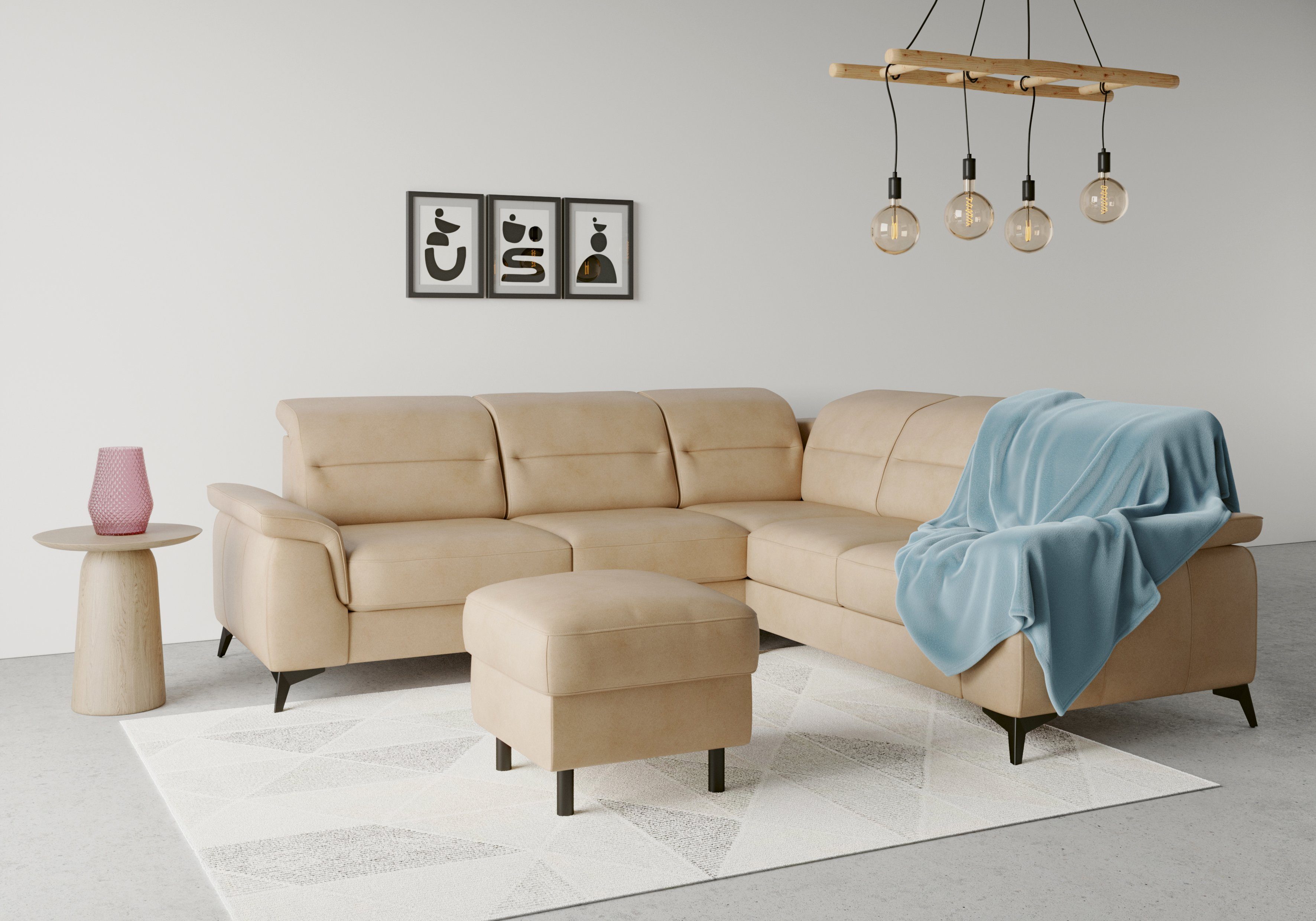 sit&more Hoekbank Sinatra L-vorm optioneel met verstelbare hoofdsteun en armleuning, metalen poten