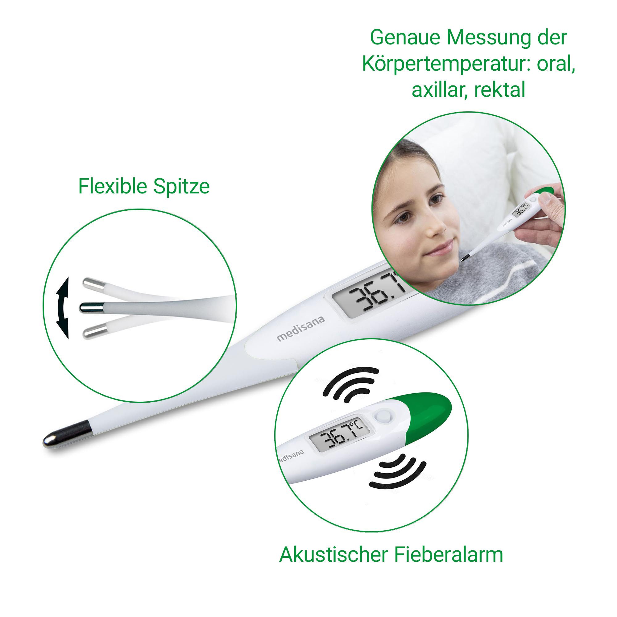 Medisana Koortsthermometer TM 700 oraal, axillair, rectale meting met flexibele punt, waterdicht