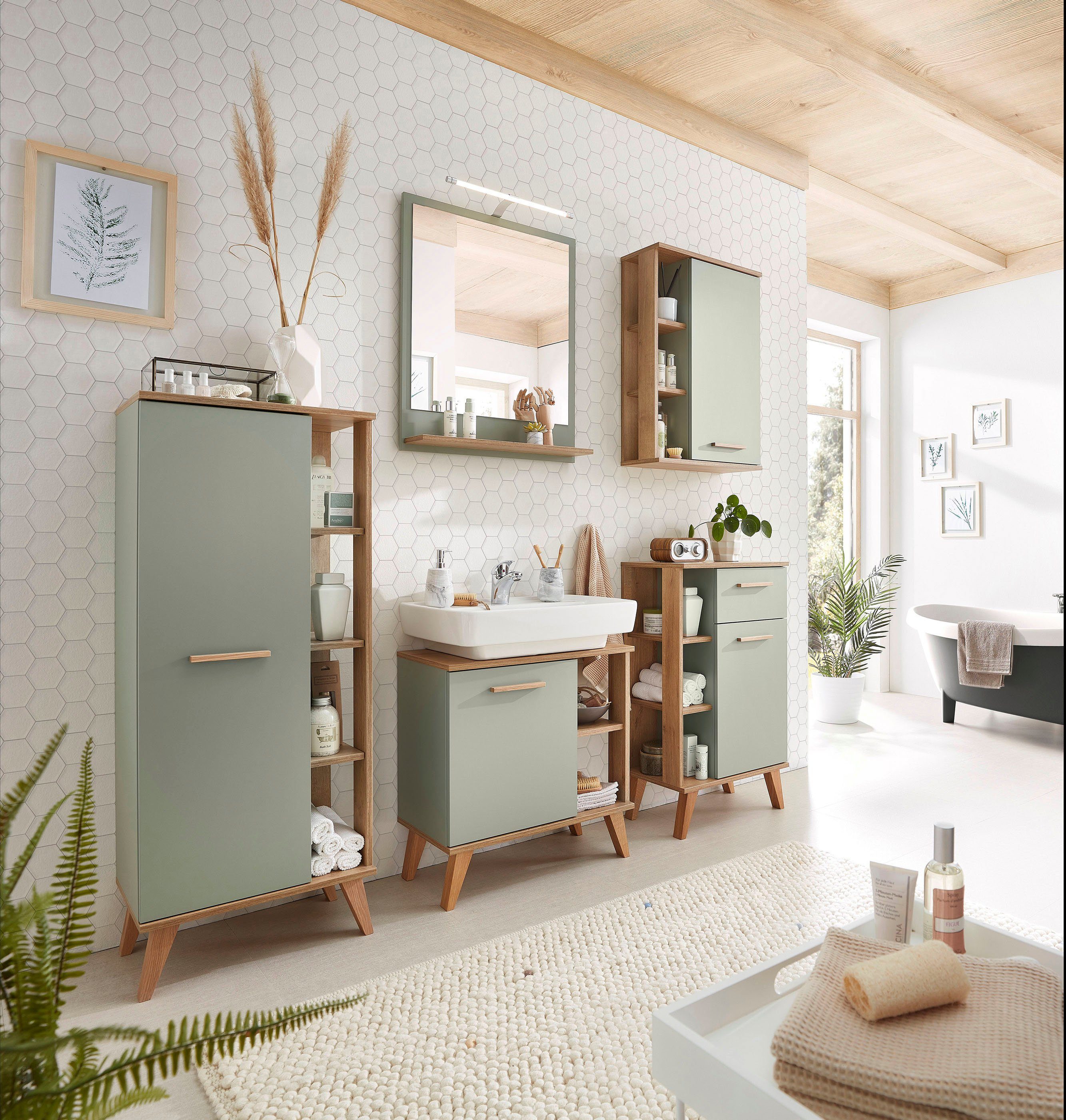 Saphir Hangend kastje Quickset badkamerkast 50,5 cm breed met 1 deur en 2 glazen legplanken