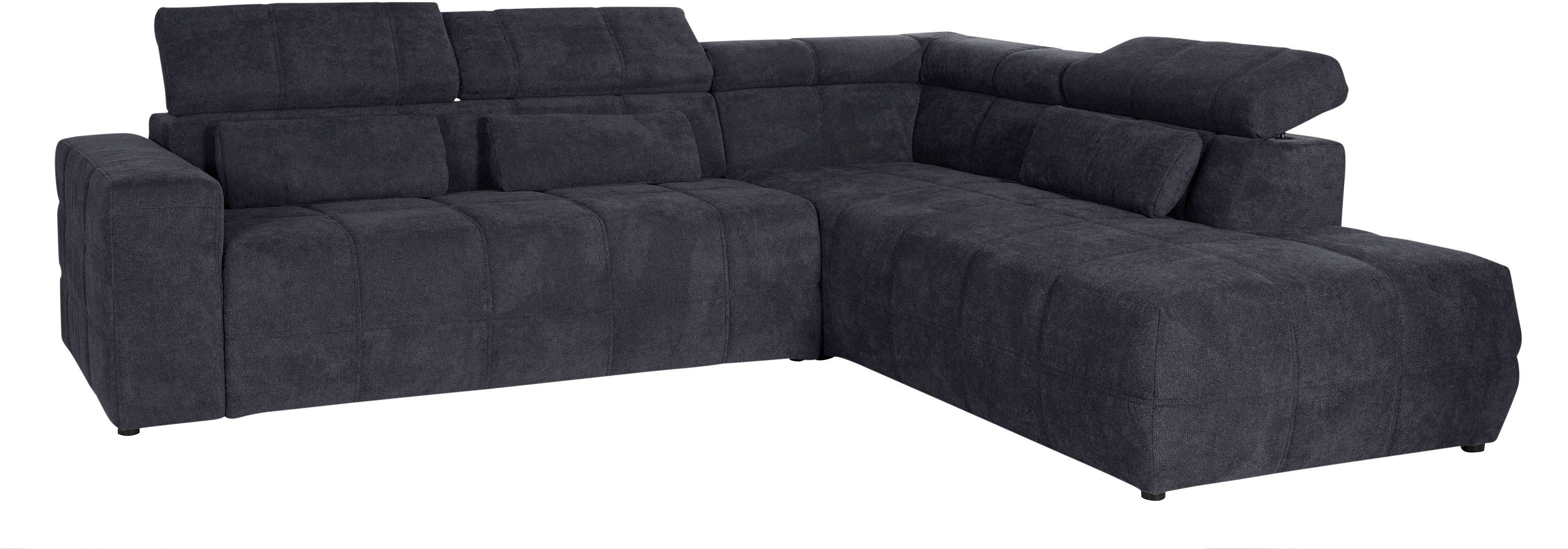 DOMO collection Hoekbank Brandon L-vorm, ook in leer met verstelbare hoofdsteun, naar keuze met verstelbare zitdiepte