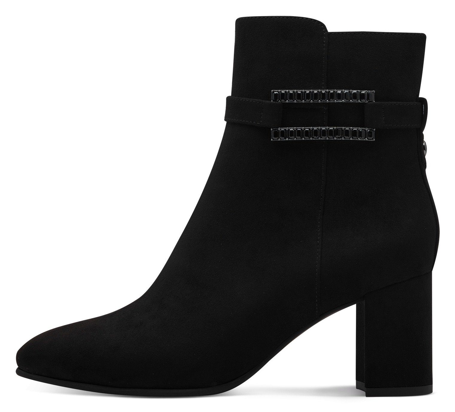 Marco Tozzi Laarsjes blokhak, ankleboots met modieuze decoratieve band en sierstenen